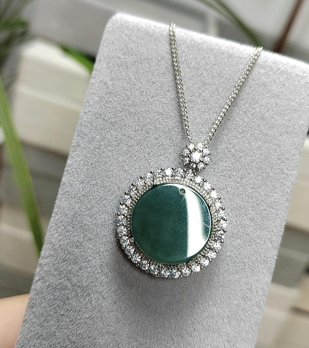 Women Minimalist Blue Water Round Natural Gemstone Guatemala Untreated A Grade Zirconia Jadeite Pendant Chain For Her SL066 - SL Precious