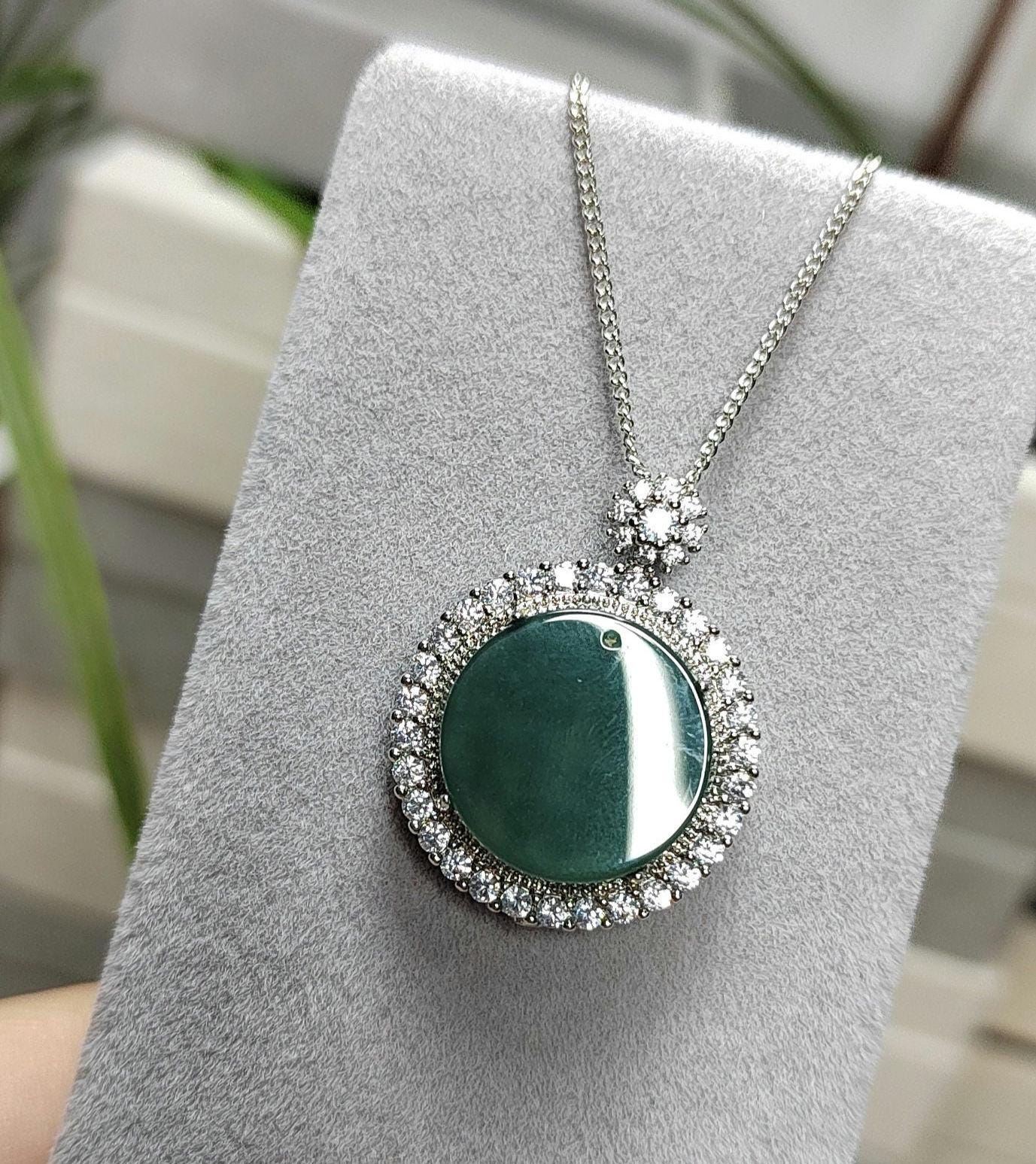 Women Minimalist Blue Water Round Natural Gemstone Guatemala Untreated A Grade Zirconia Jadeite Pendant Chain For Her SL066 - SL Precious