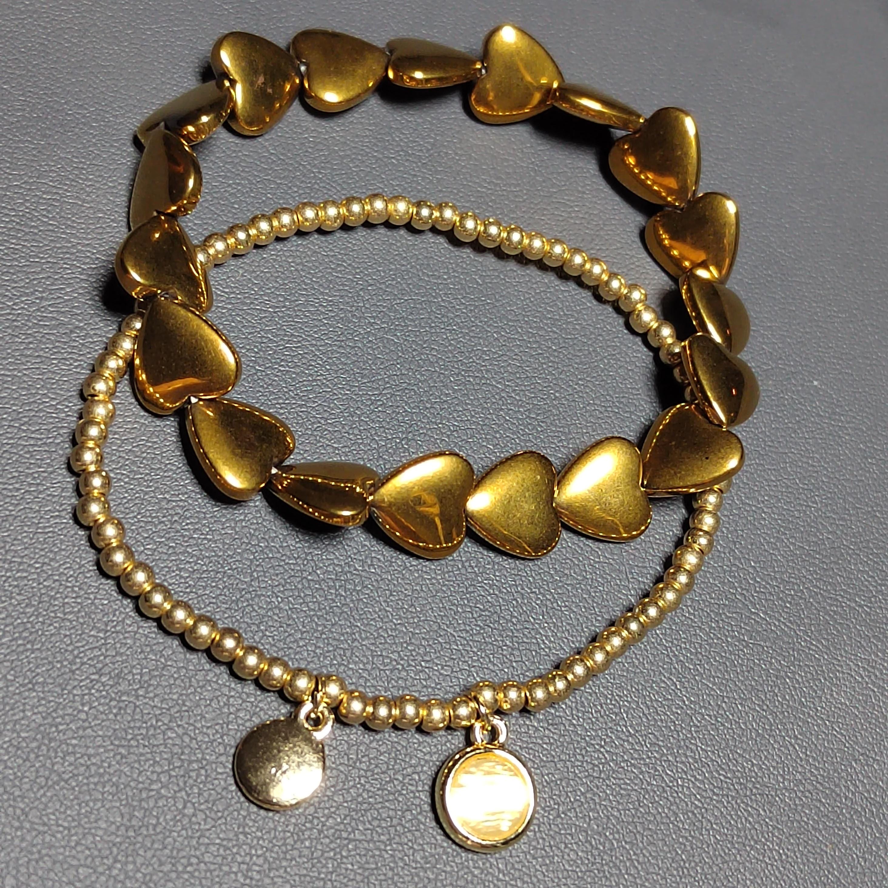 Double Layer Fashion Design Natural Pyrite Love Shape Bead, Gold/Silver Bead Bracelet SL162G SL163S - SL Precious