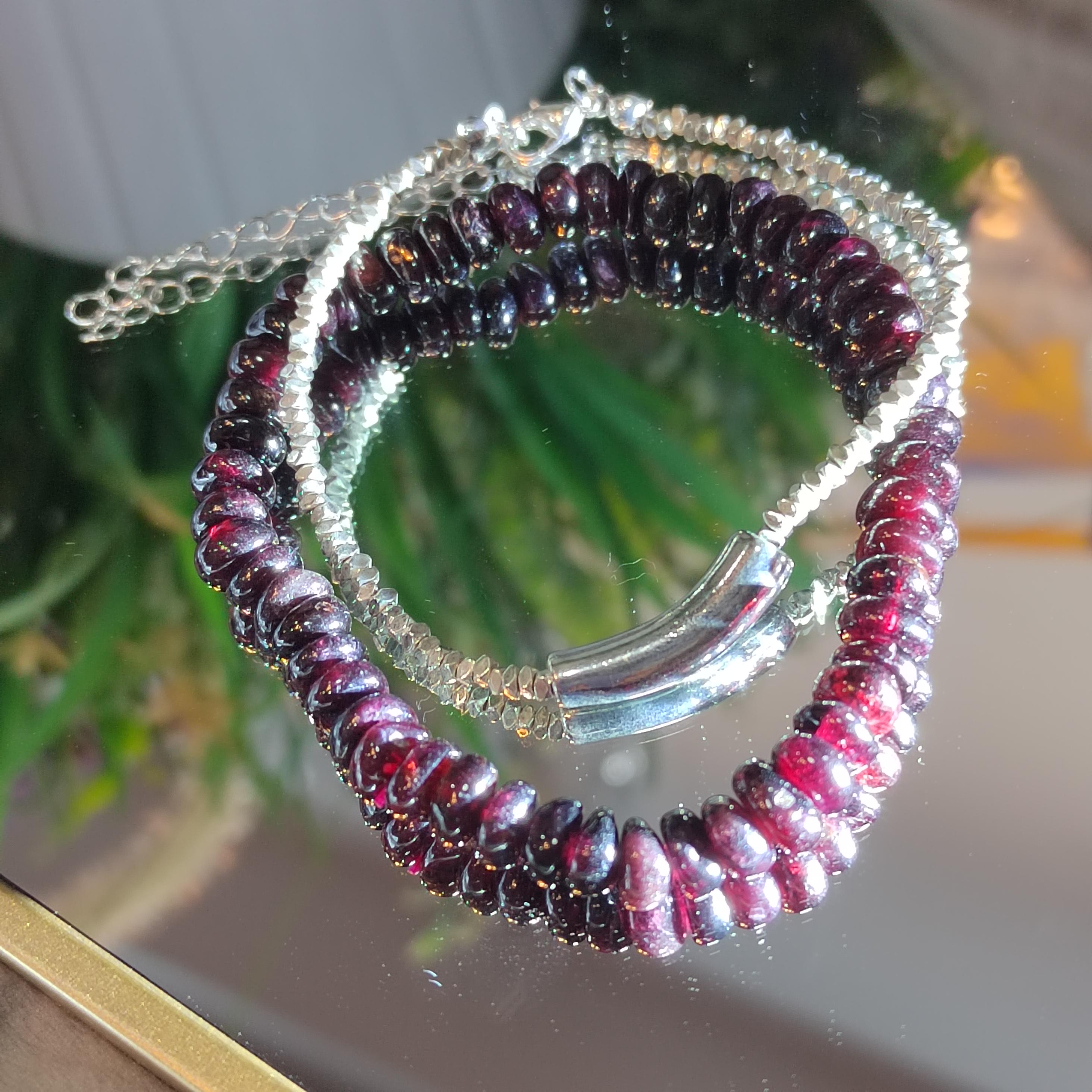 Unisex Natural Garnet Double Layer Mix & Match Design Silver Bead Bracelet SL166 - SL Precious