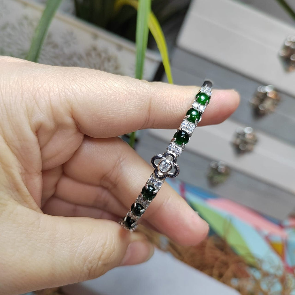 6 Spherical Dark Green Guatemala Jadeite & Zirconia Bangle | 925 Silver | Elegant Design SL037