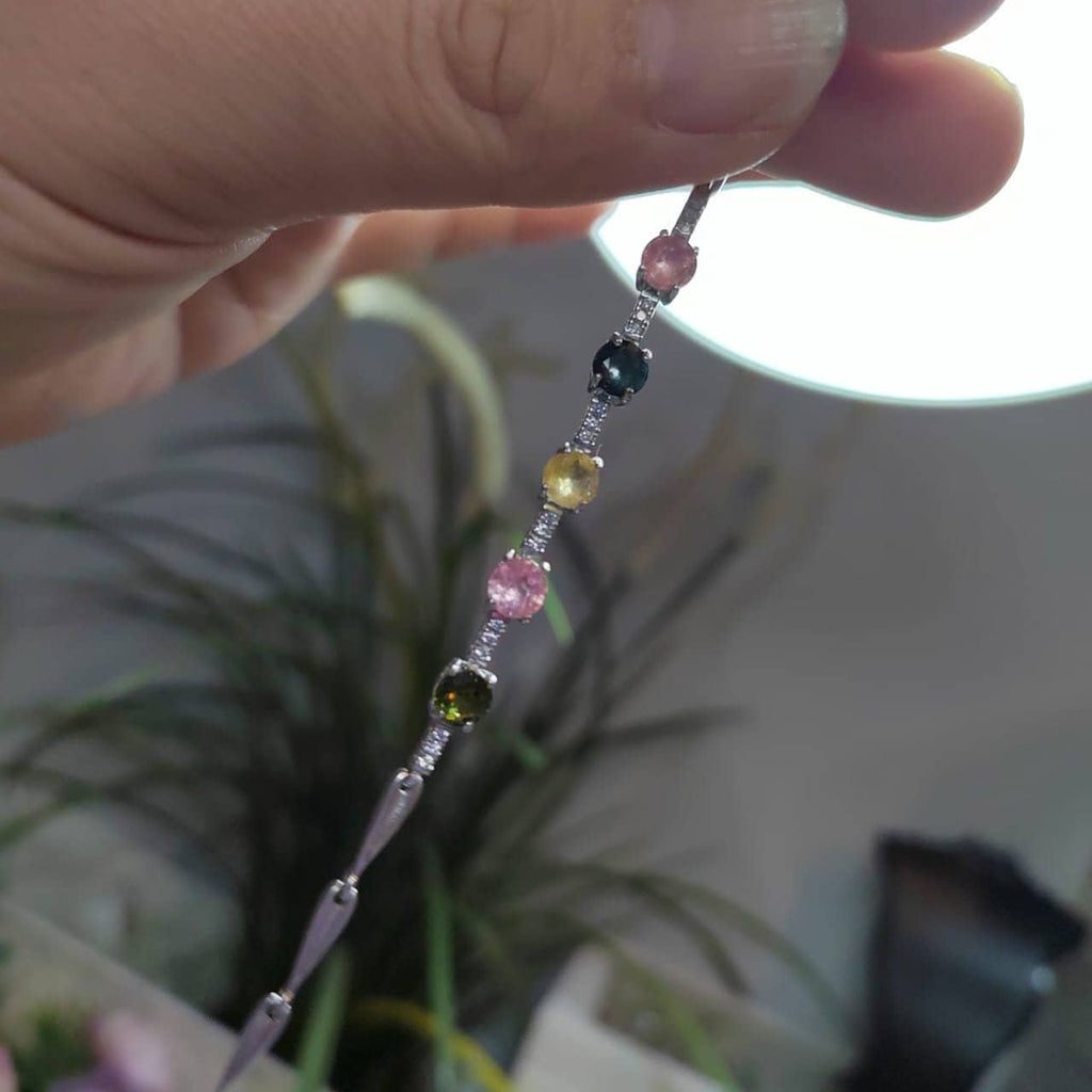 Beautiful 4 Colors Tourmaline Beads with Zirconia Accents S925 Silver Bracelet Minimalist For Her SL050 - SL Precious