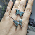Natural Untreated Guatemala A-Grade Ring & Necklace Set Guatemala Natural Icy Ocean Blue Jadeite "Butterfly" Pendant on 18k White Gold Plate - SL Precious