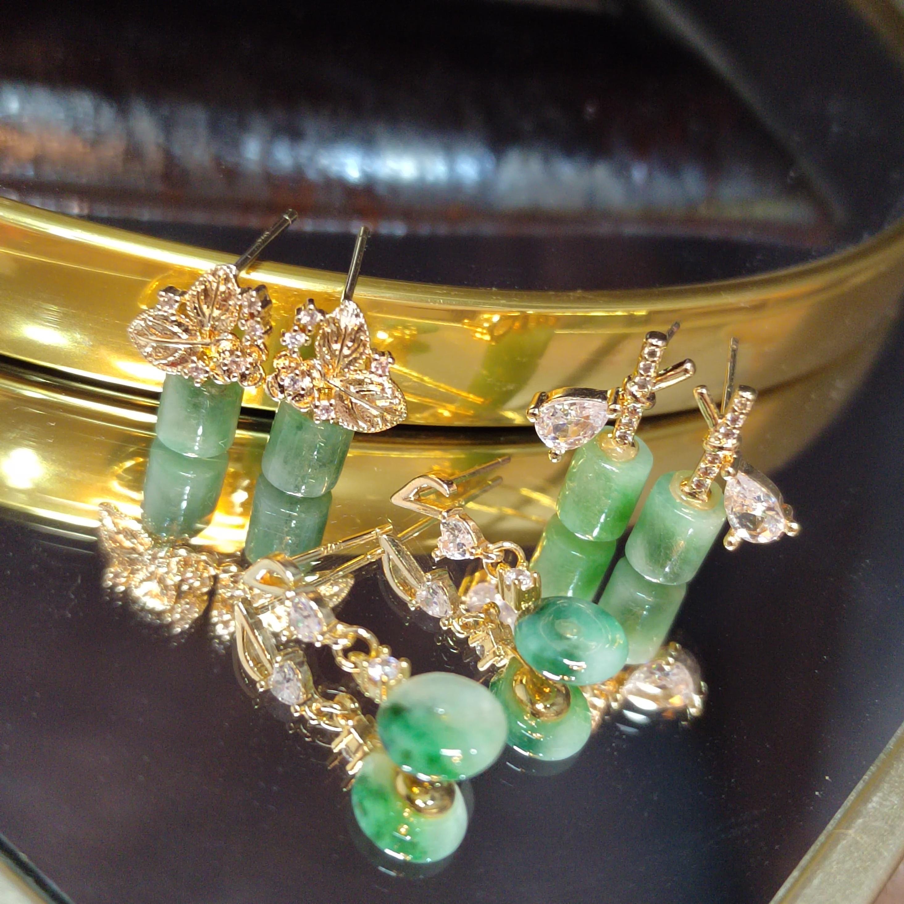 Certified A-Grade Natural Untreated Burmese Icy Floral Green Elegant Minimalist Jadeite Earrings SL178 SL184 SL195