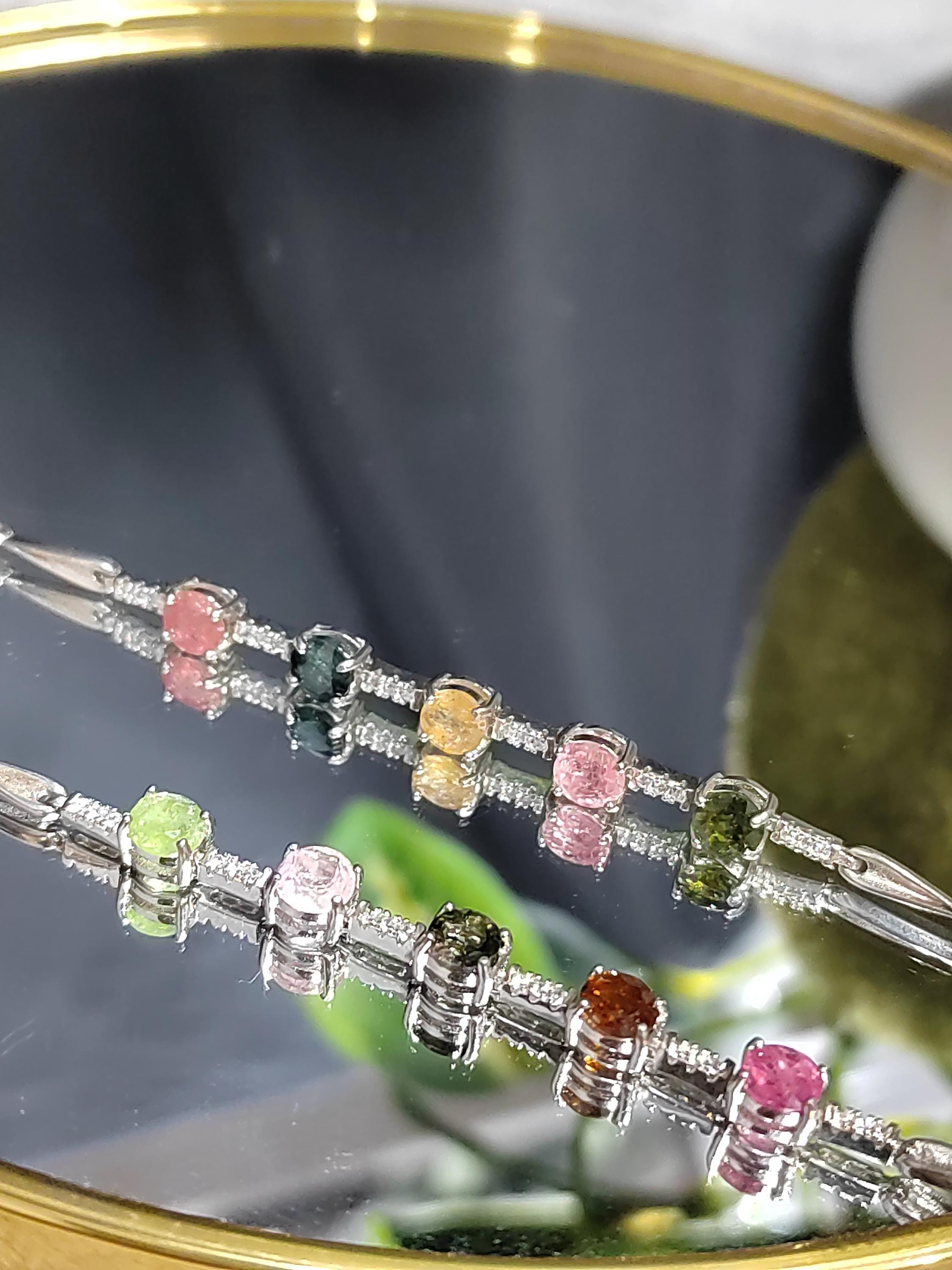 Beautiful 4 Colors Tourmaline Beads with Zirconia Accents S925 Silver Bracelet Minimalist For Her SL050