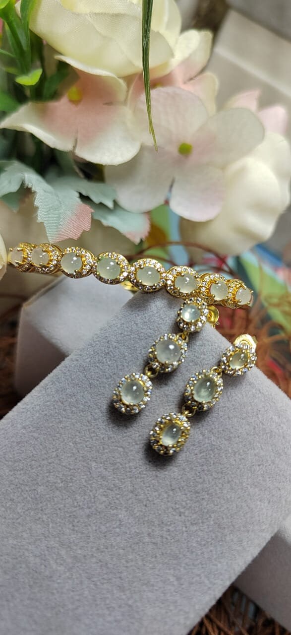 Natural Luxury Burmese Icy Light Jadeite Earrings & Bangle Set | 18K Gold Plated SL064 - SL Precious