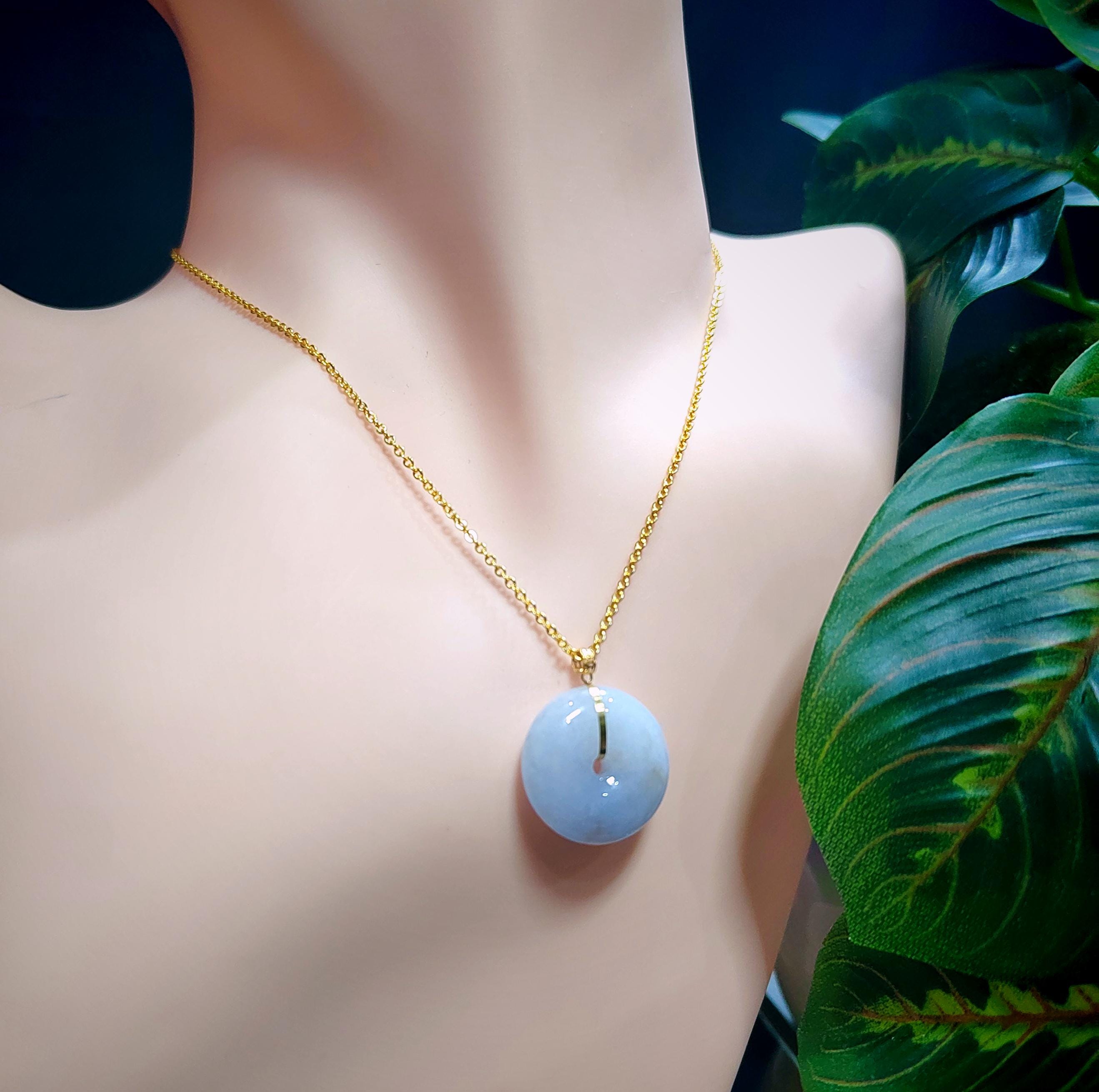 Certified Natural Burmese Rare Icy Purple Donut Jadeite Pendant with 18K Solid Yellow Gold Buckle SL021 - SL Precious