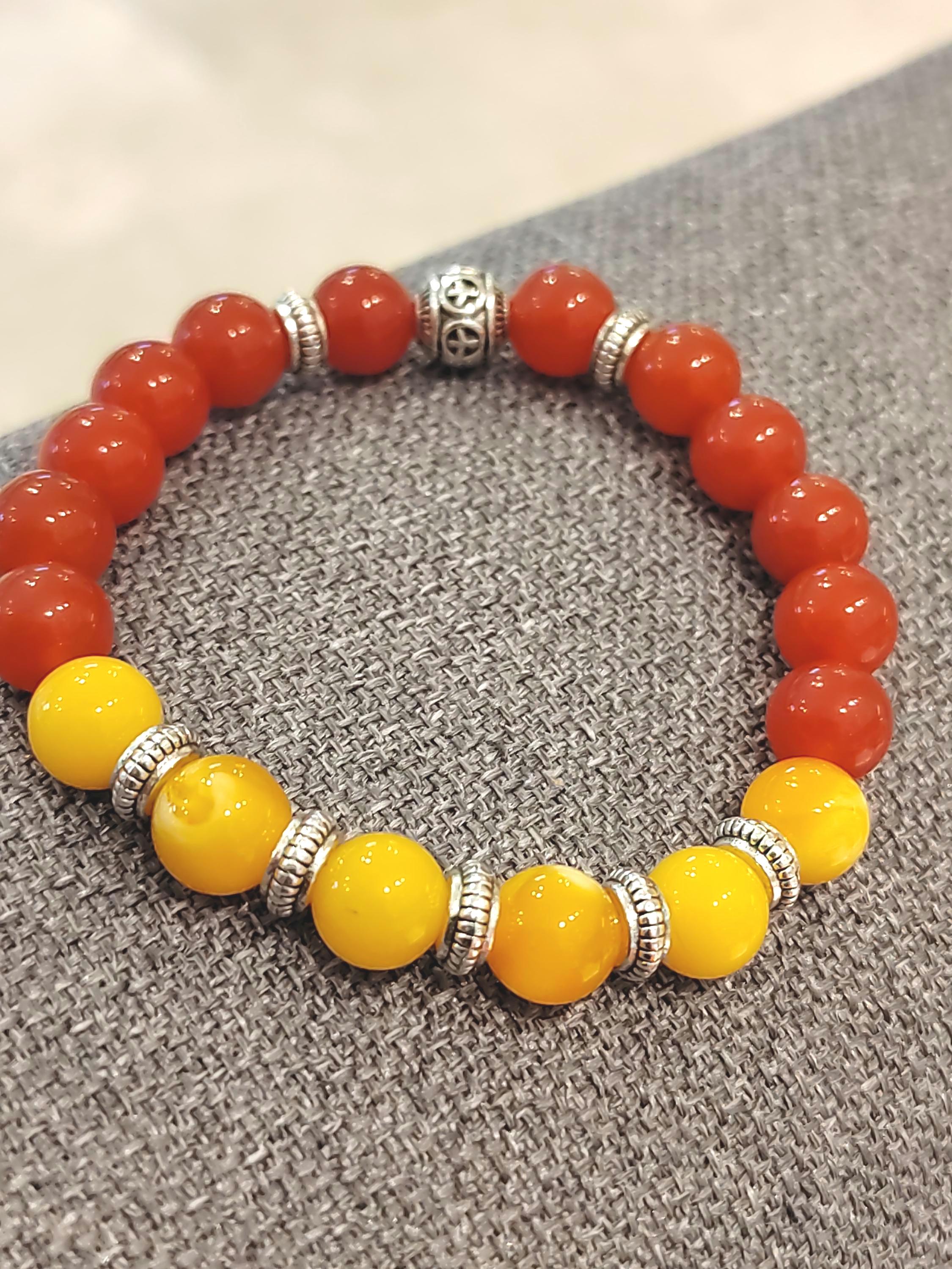 Natural Handmade Russian Baltic Beeswax Amber & Sichuan Baoshan Nanhong Agate S999 Spacer Beads Bracelet Gifts SL325