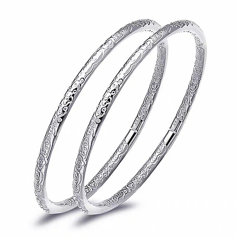 S9999 Silver Filled Vermeil Bohemian Carving Lucky Bangle Cuff, Best Gift for Her - Minimalist & Elegant Design - SL287