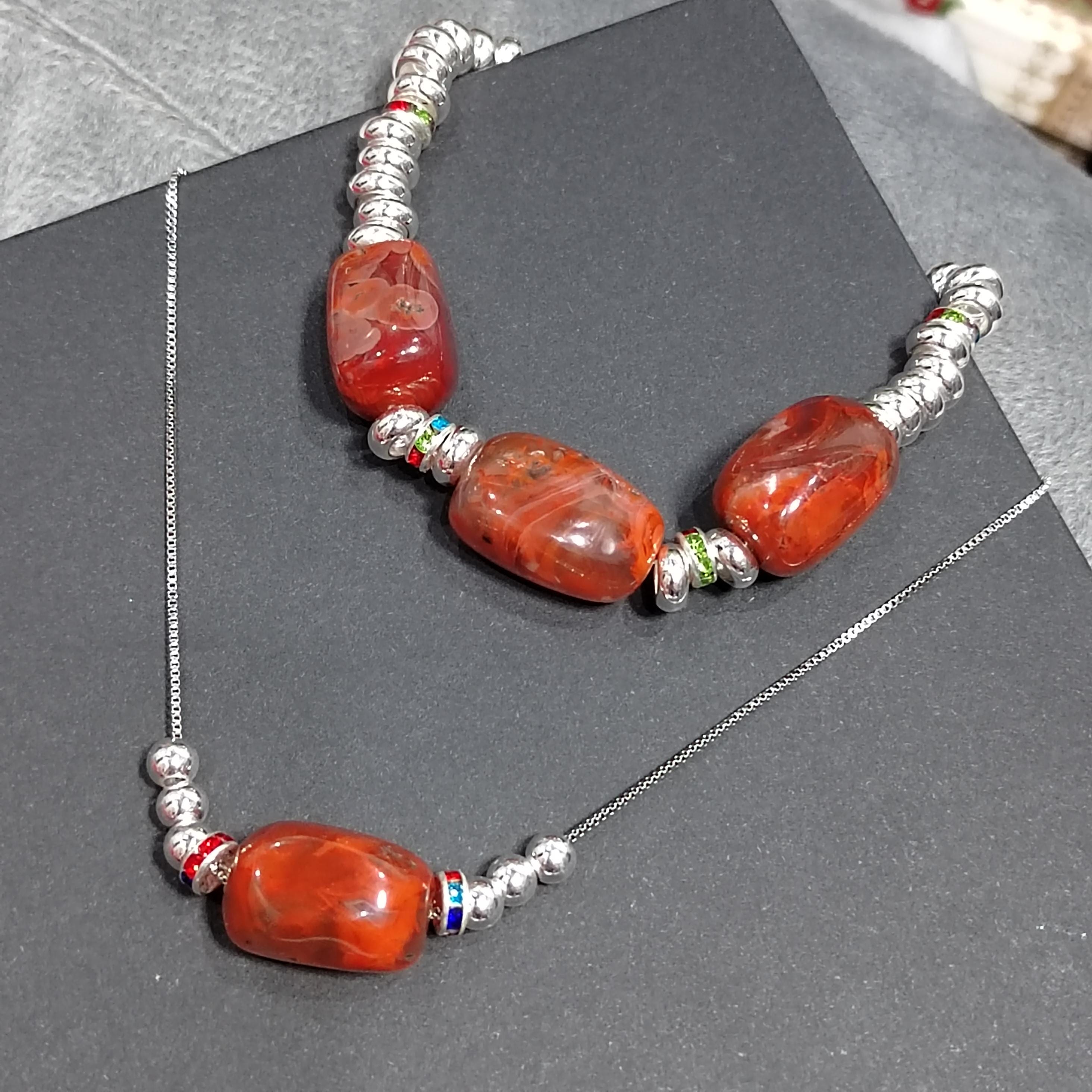 Natural Sichuan Wasi Southern Red Nanhong Agate 2pcs Set | Uneven Cut Bracelet/Necklace | Handmade Design SL309