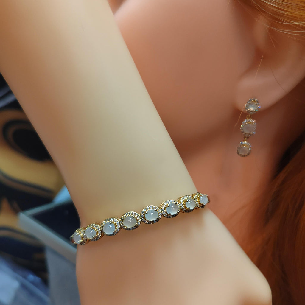 Natural Luxury Burmese Icy Light Jadeite Earrings & Bangle Set | 18K Gold Plated SL064 - SL Precious