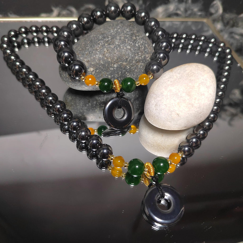 3pcs Set Terahertz Earrings, Bracelets & Necklaces Bead | Natural Handmade SL295