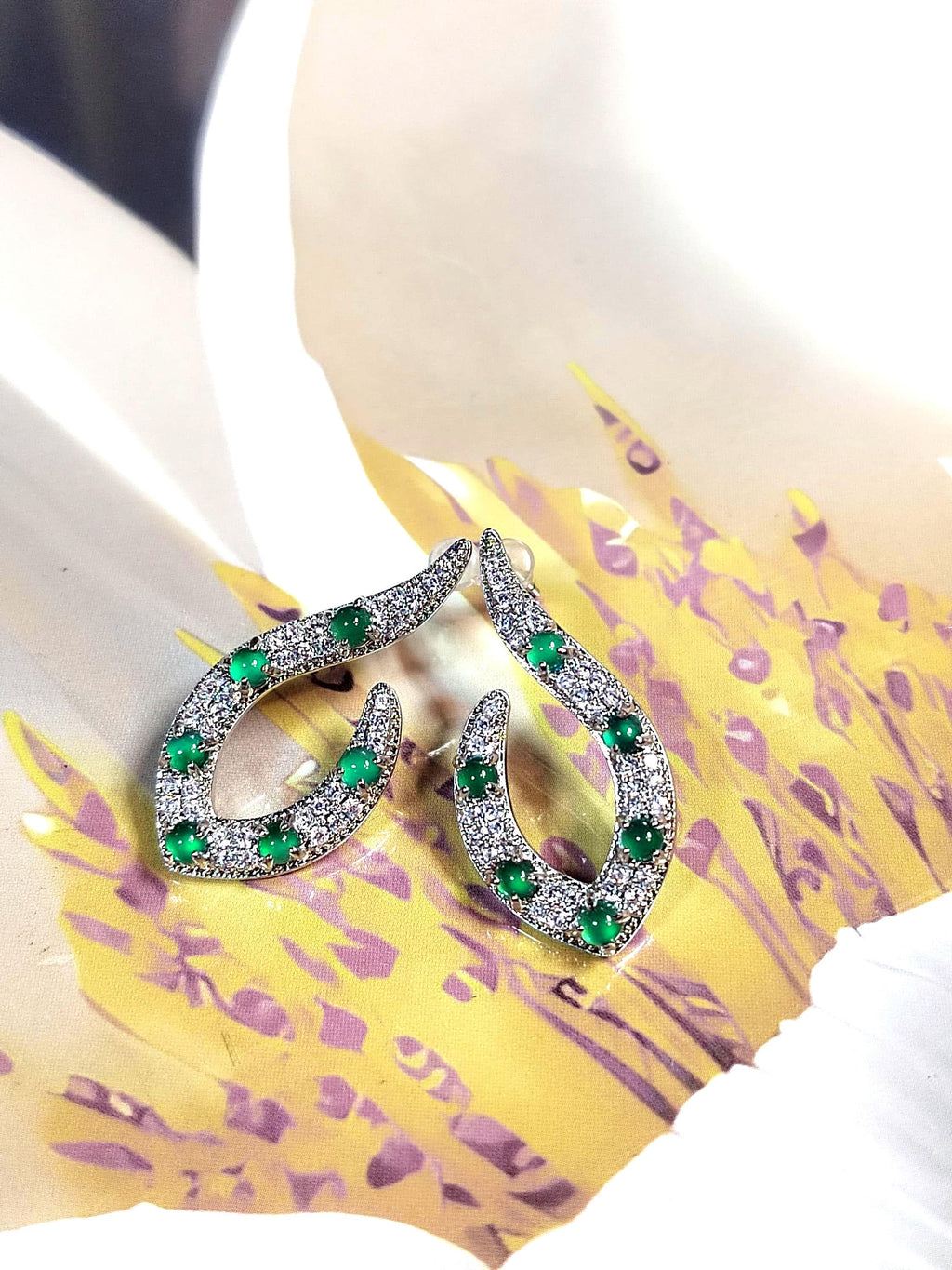 Elegant Jadeite Stud Earrings Design S925 Sterling Silver Guatemala Natural Ocean Blue Zirconia Natural Untreated For Her SL010 - SL Precious