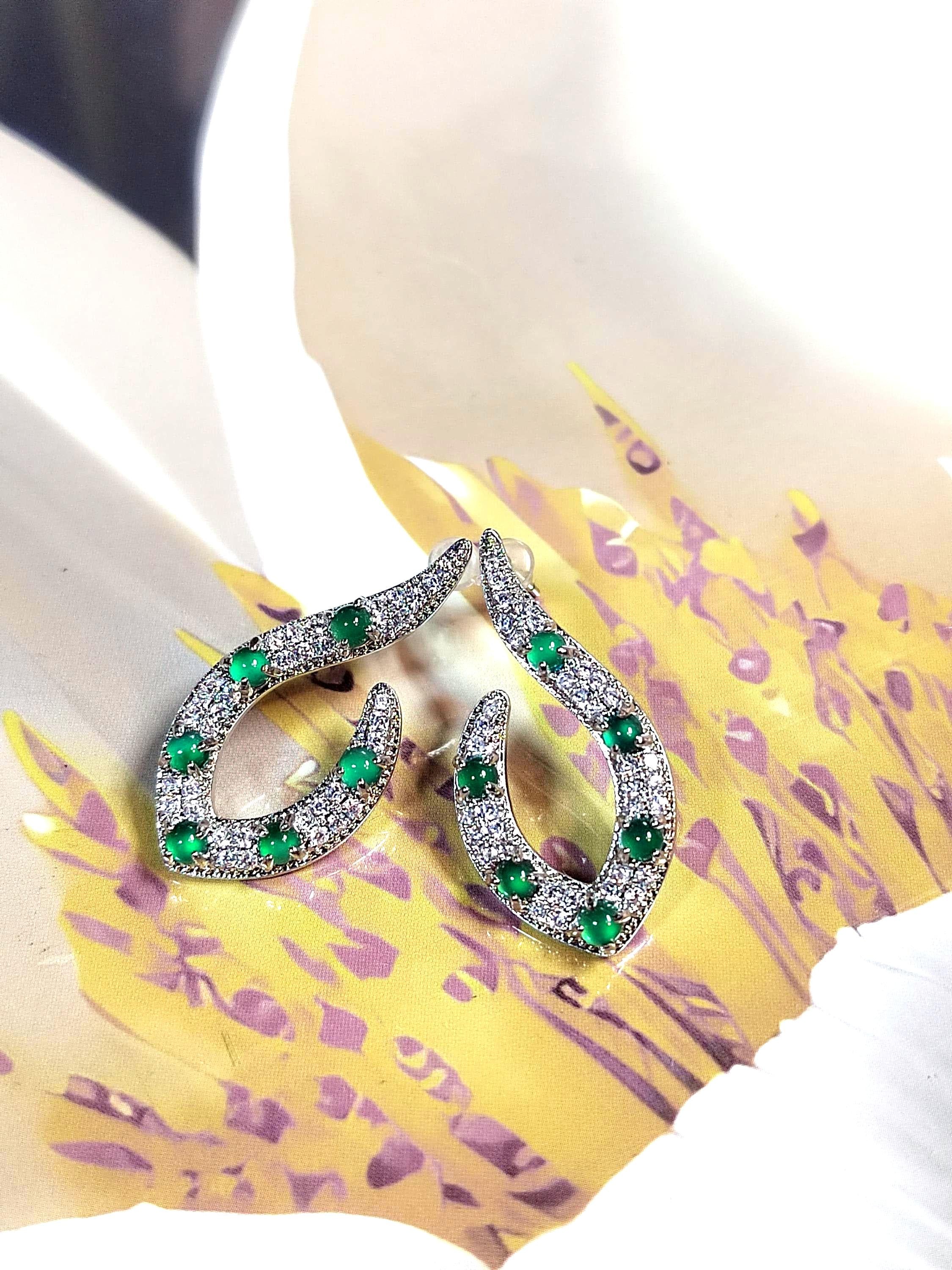 Elegant Jadeite Stud Earrings Design S925 Sterling Silver Guatemala Natural Ocean Blue Zirconia Natural Untreated For Her SL010 - SL Precious
