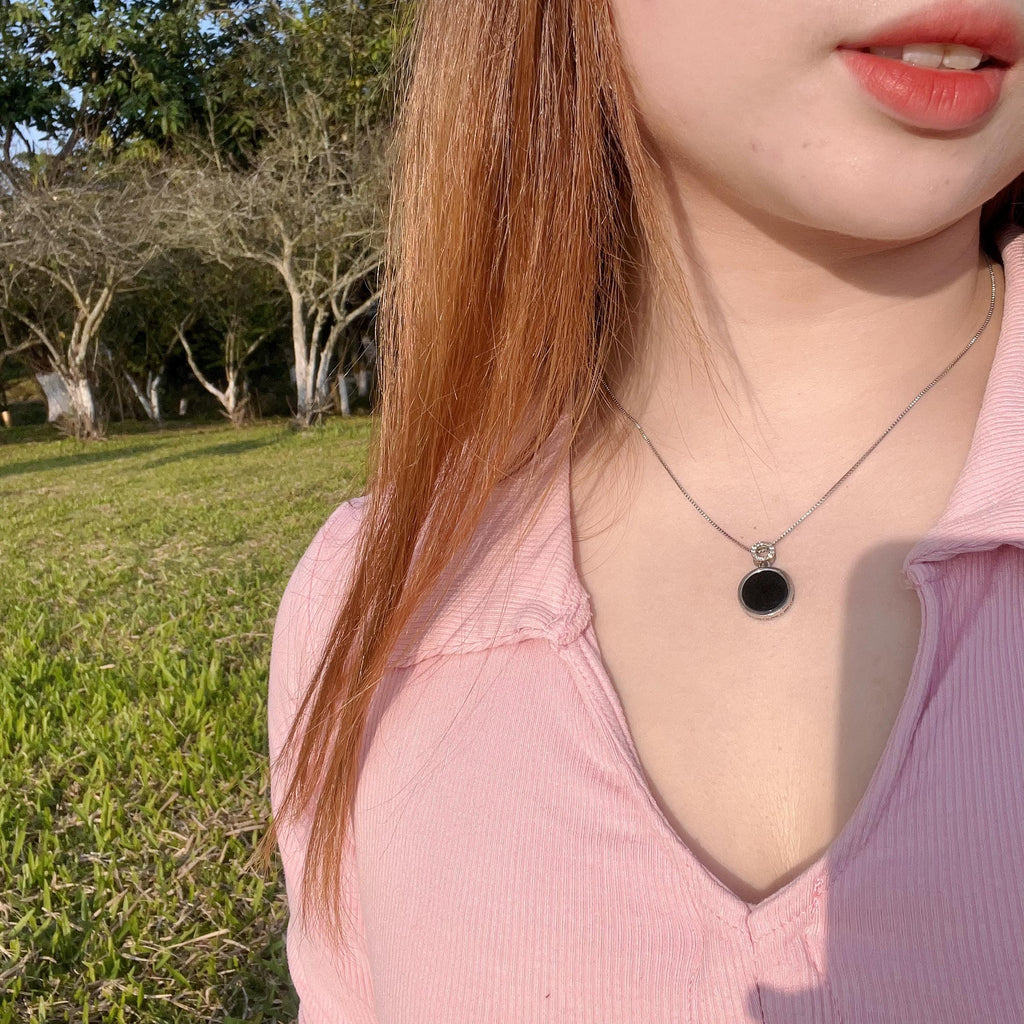 Certified A-Grade Natural Gemstone Untreated Burmese Black Ink Round Minimalist Jadeite Pendant Chain S925 For Her Him SL265X24