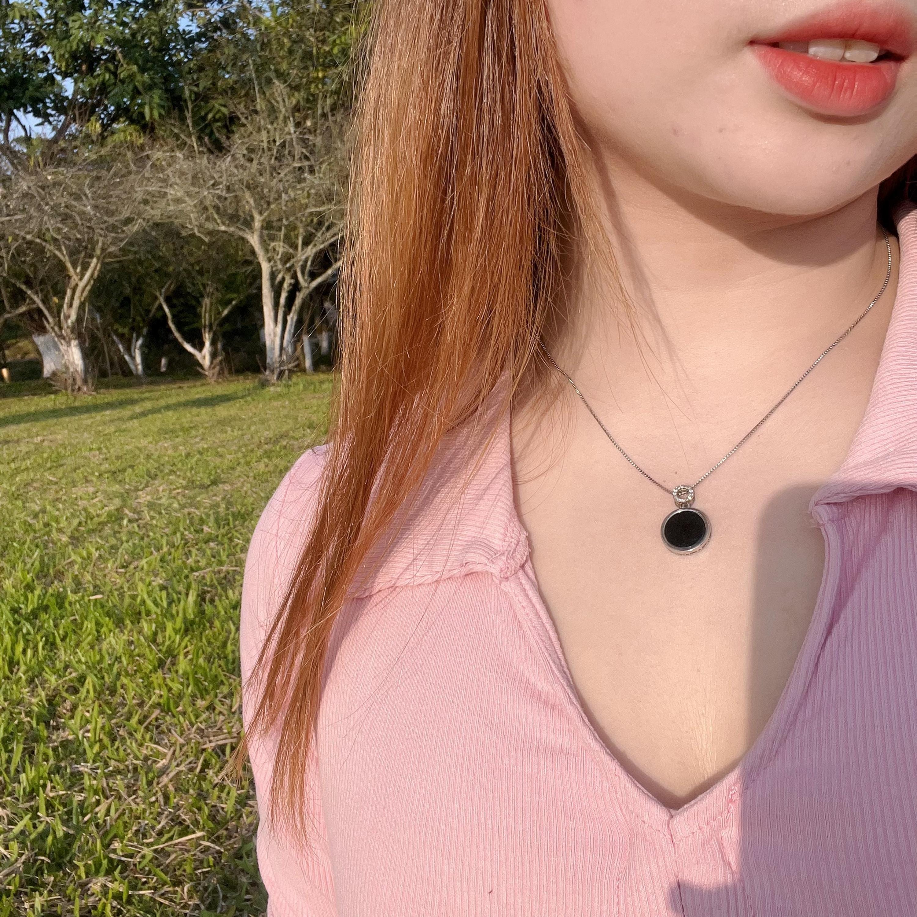 Certified A-Grade Natural Gemstone Untreated Burmese Black Ink Round Minimalist Jadeite Pendant Chain S925 For Her Him SL265X24