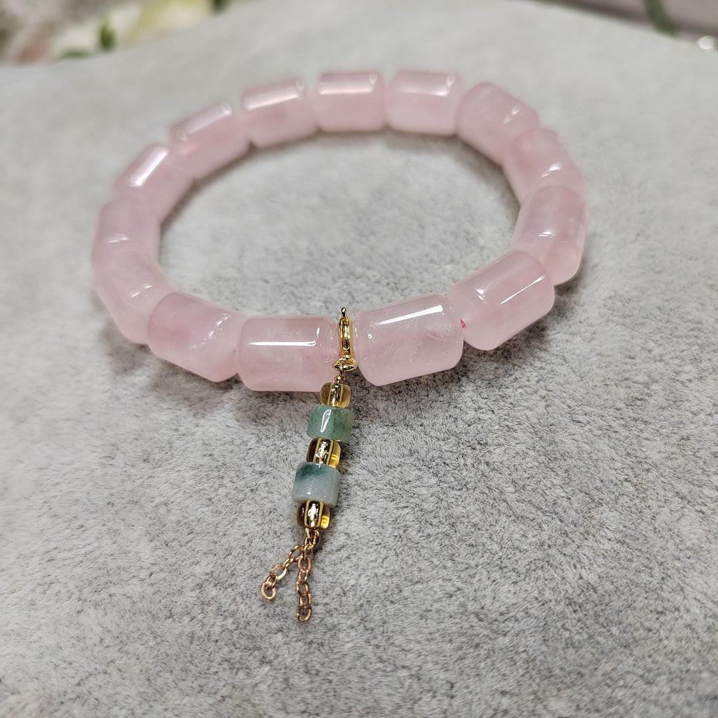 Beautiful Rose Quartz Beads Bracelet with Jadeite Chain SL103