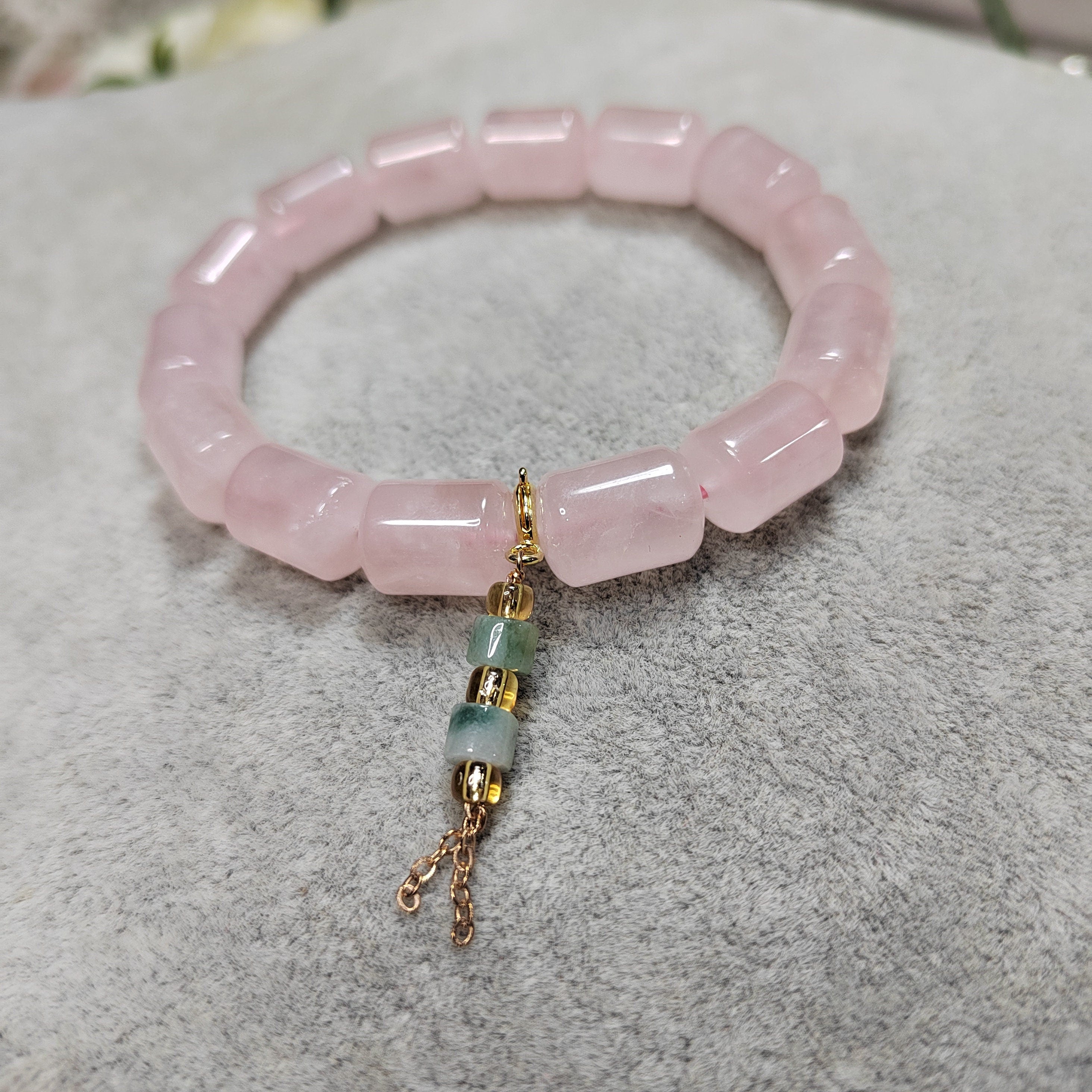 Beautiful Rose Quartz Beads Bracelet with Jadeite Chain SL103