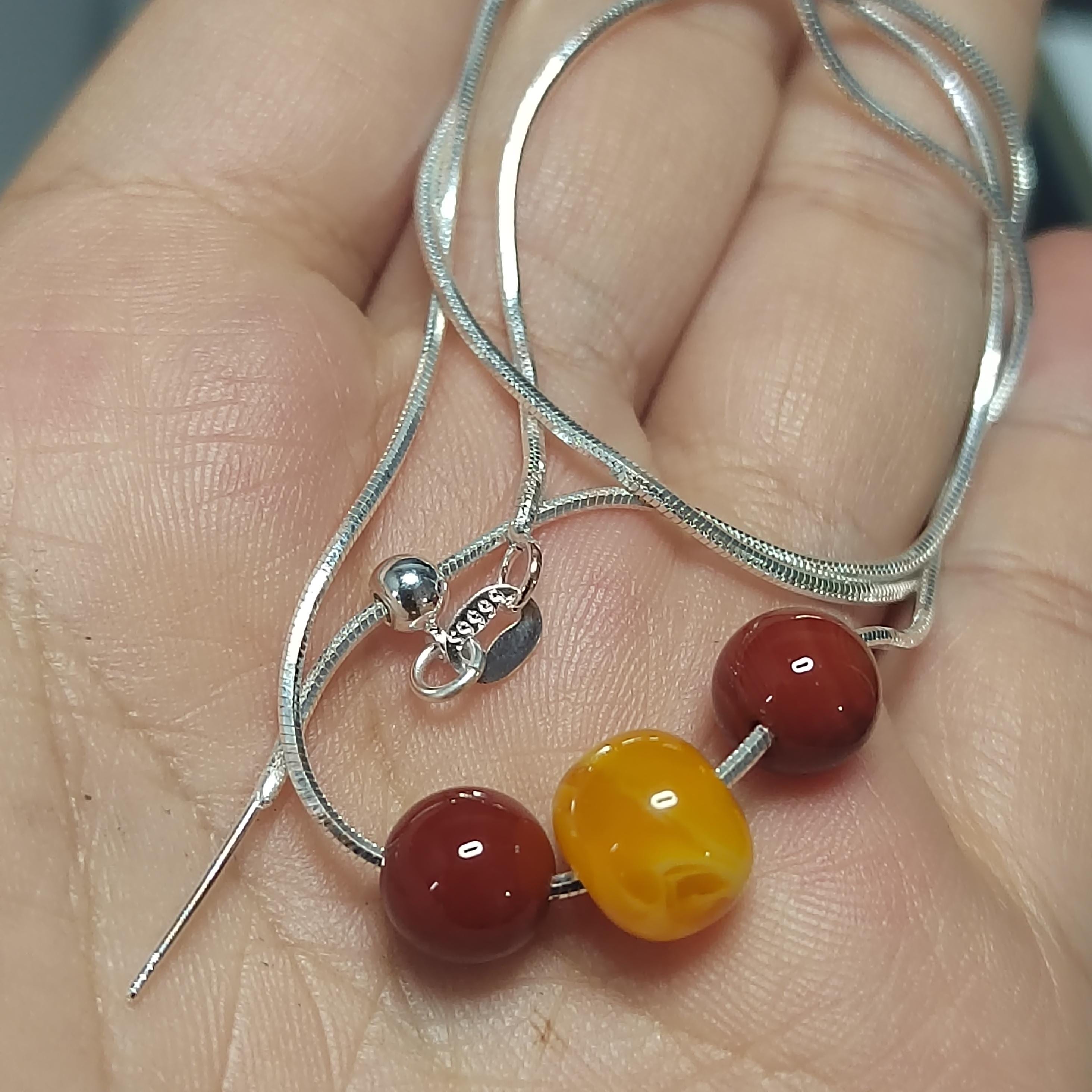 Natural Barrel Russian Beeswax Amber & China Ox Blood Nanhong Agate Round Beads Minimalist Jewelry SL331 - SL Precious