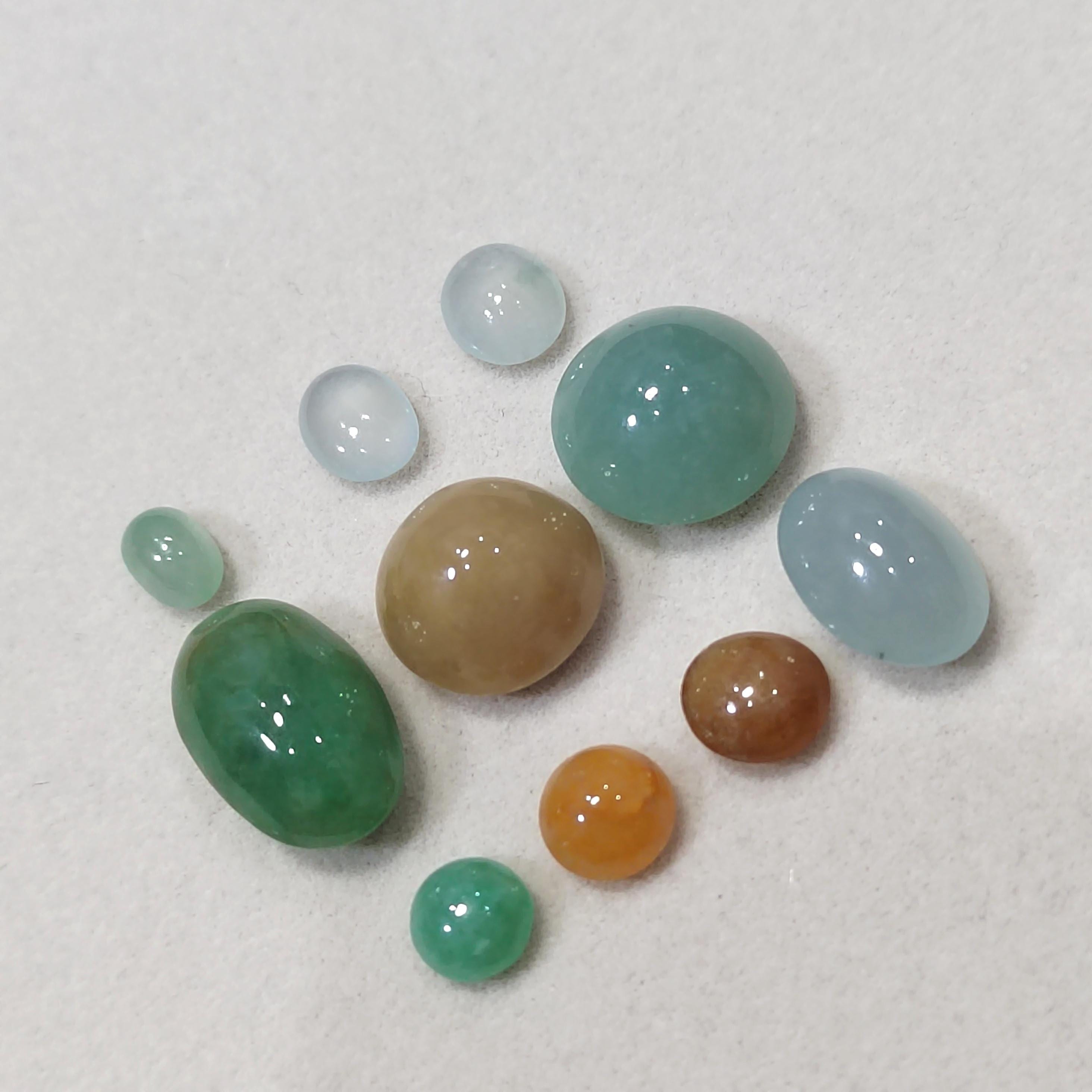 Natural Untreated 10pcs Set Burmese Multicolour Cabochons Jadeite SL405 - SL Precious