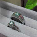 Light Blue Moissanite Couple Rings with Zircon Accents Set 925 Silver Plated with 18K White Gold Wedding-Engagement - Birthday Gifts SL090 - SL Precious