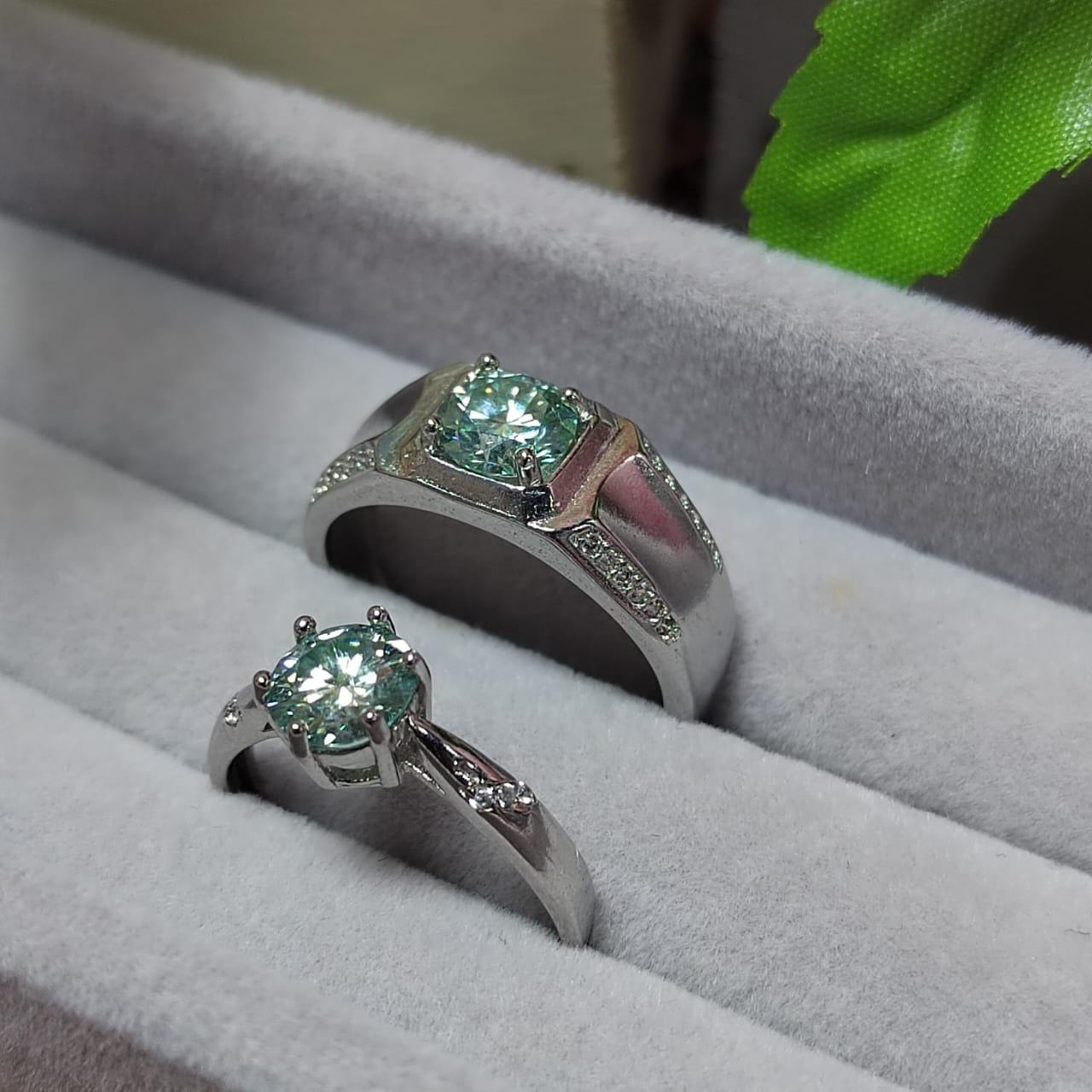 Light Blue Moissanite Couple Rings with Zircon Accents Set 925 Silver Plated with 18K White Gold Wedding-Engagement - Birthday Gifts SL090 - SL Precious