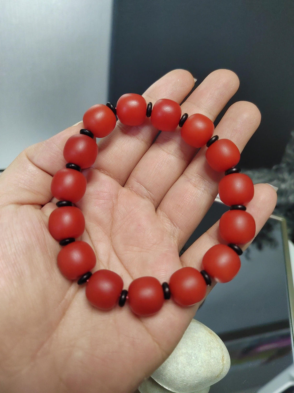Certified A-Grade Natural Southern Baoshan Yunna Nanhong Red Agate Barrel Beads Bracelet SL267X26 中国云南保山南红玛瑙手串-冰红，满肉，透光