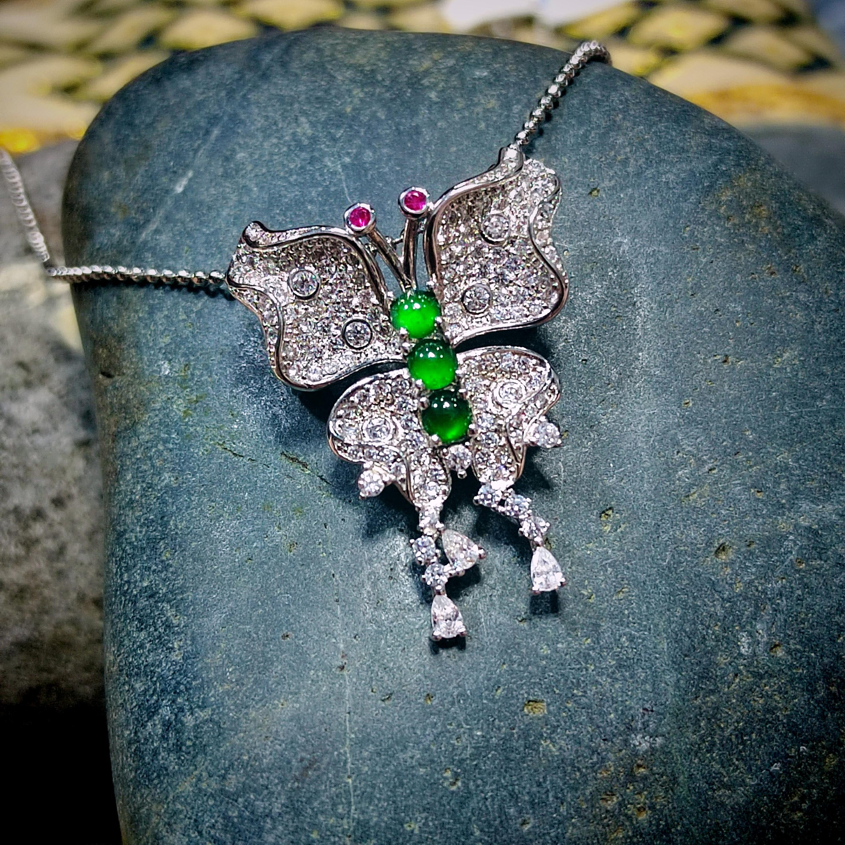 Certified A-Grade Natural Guatemala Imperial Green|Zircon| S925 Silver| Brooch/Pendant Elegant Unique Butterfly Design Jadeite SL186