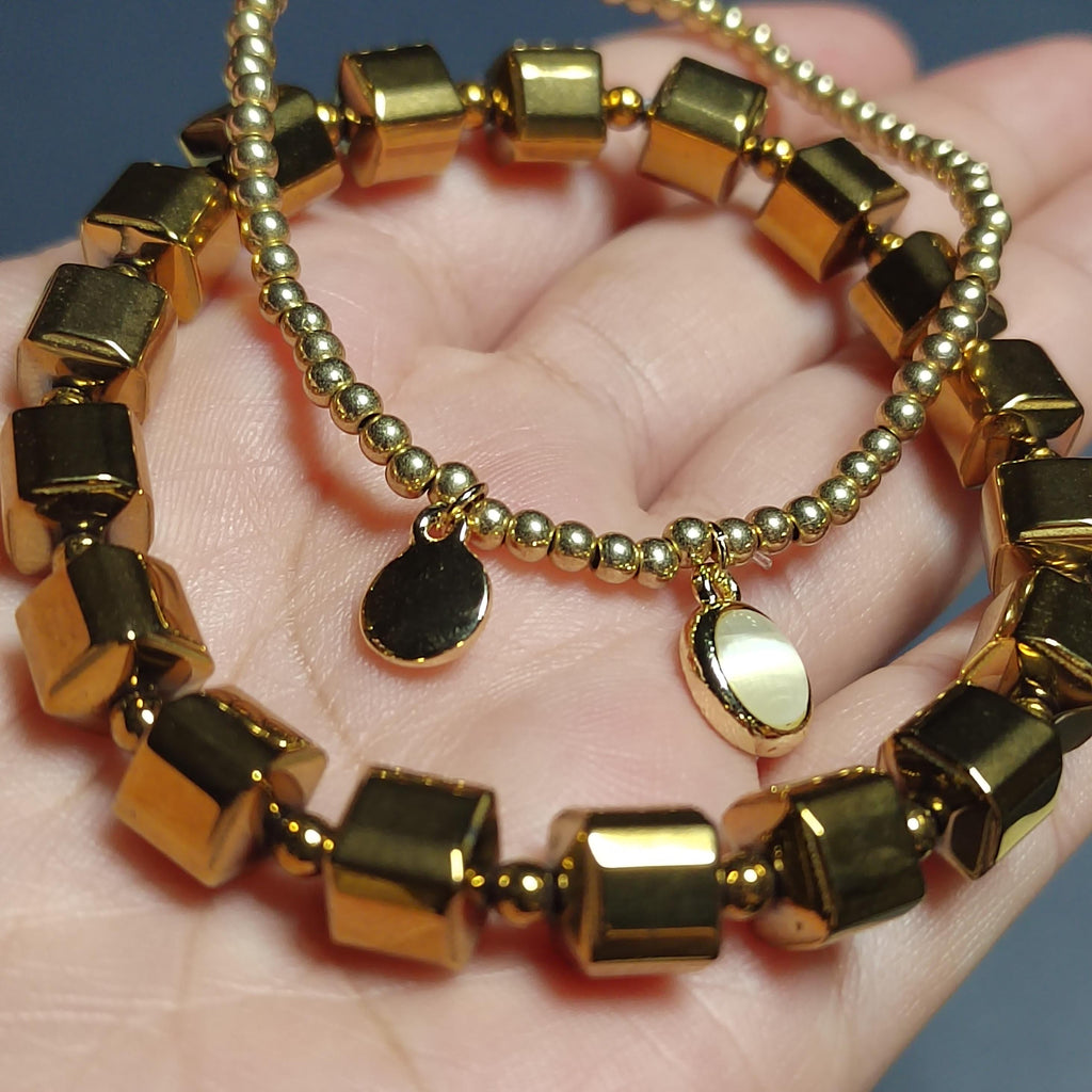 Pyrite Double Layer Bracelet Unisex Natural Cylinders Bead Mix & Match Fashion Beautiful Design 2 Stunning Option SL164 SL165 - SL Precious