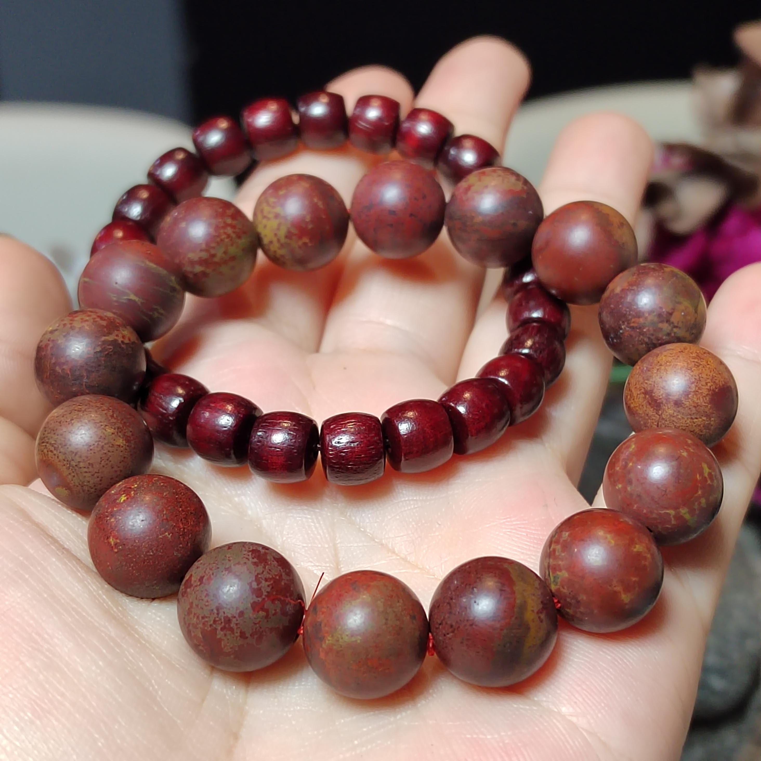 Blood Sandalwood & Certified Wujia Red Agate 2-Piece Bracelet Set | 12.4mm Beads  45.85g With Certificate | SL413