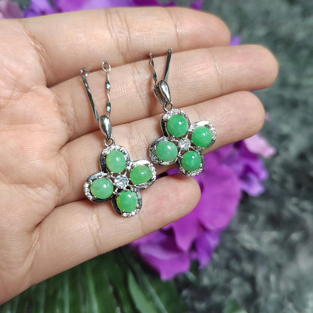 Elegant Burmese Green Jadeite Necklace with Zirconia - Genuine A-Grade Gemstone on 925 Silver Chain SL039 - SL Precious