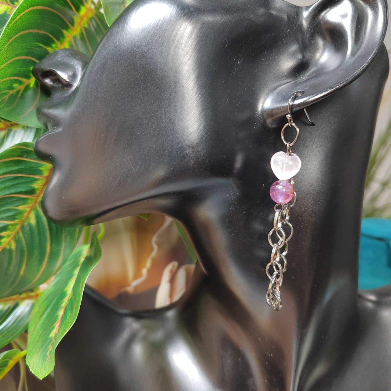 Handmade Trendy Design Rose Pink Quartz, Auralite 23 Amethyst and Wuji Jadeite Bracelet & Earring Set SL015 - SL Precious