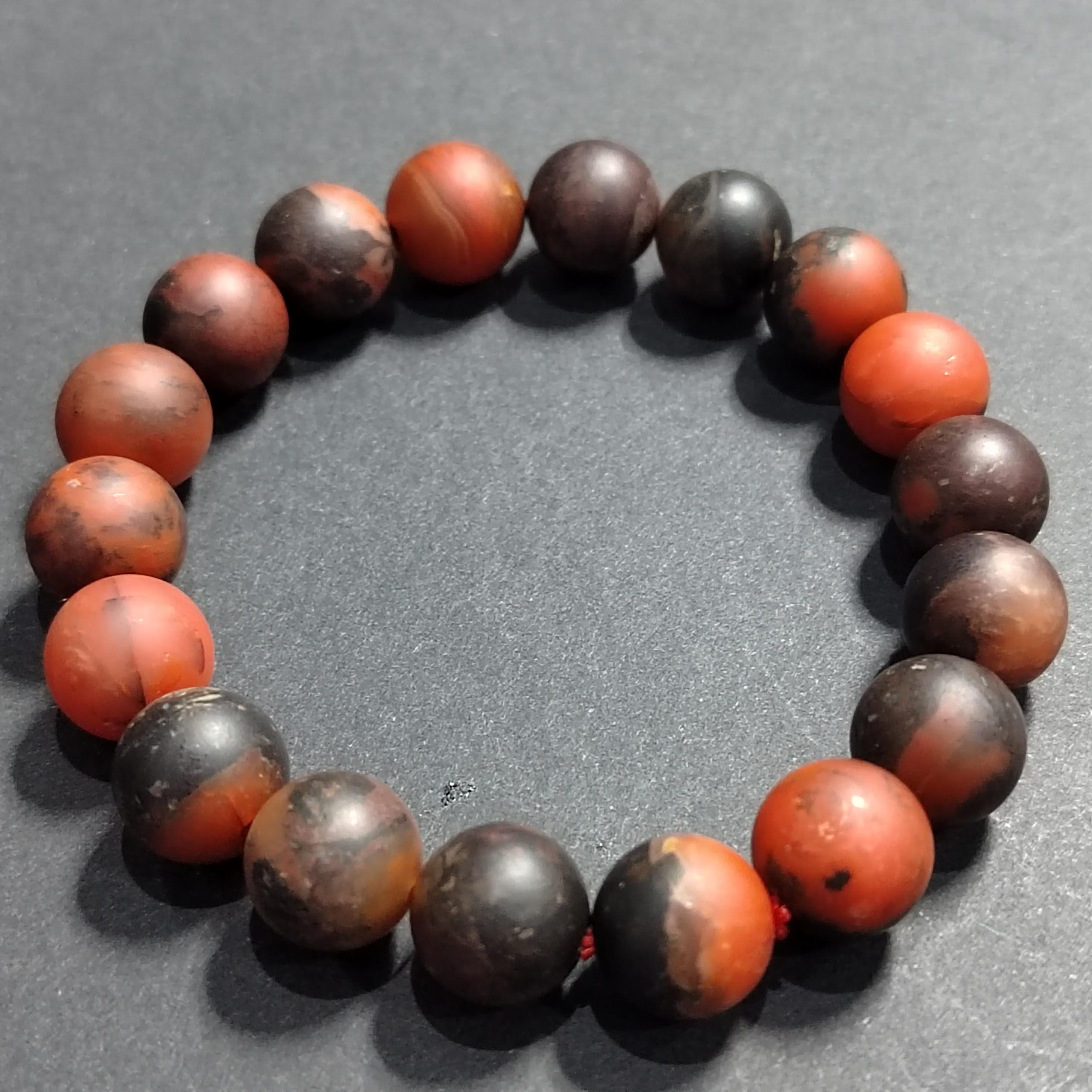 Certified Natural Southern Baoshan Nanhong  Matte Agate| Iron Skin| Raw Skin| Natural Black/Red| Unique Natural Beauty Bead Bracelet SL378