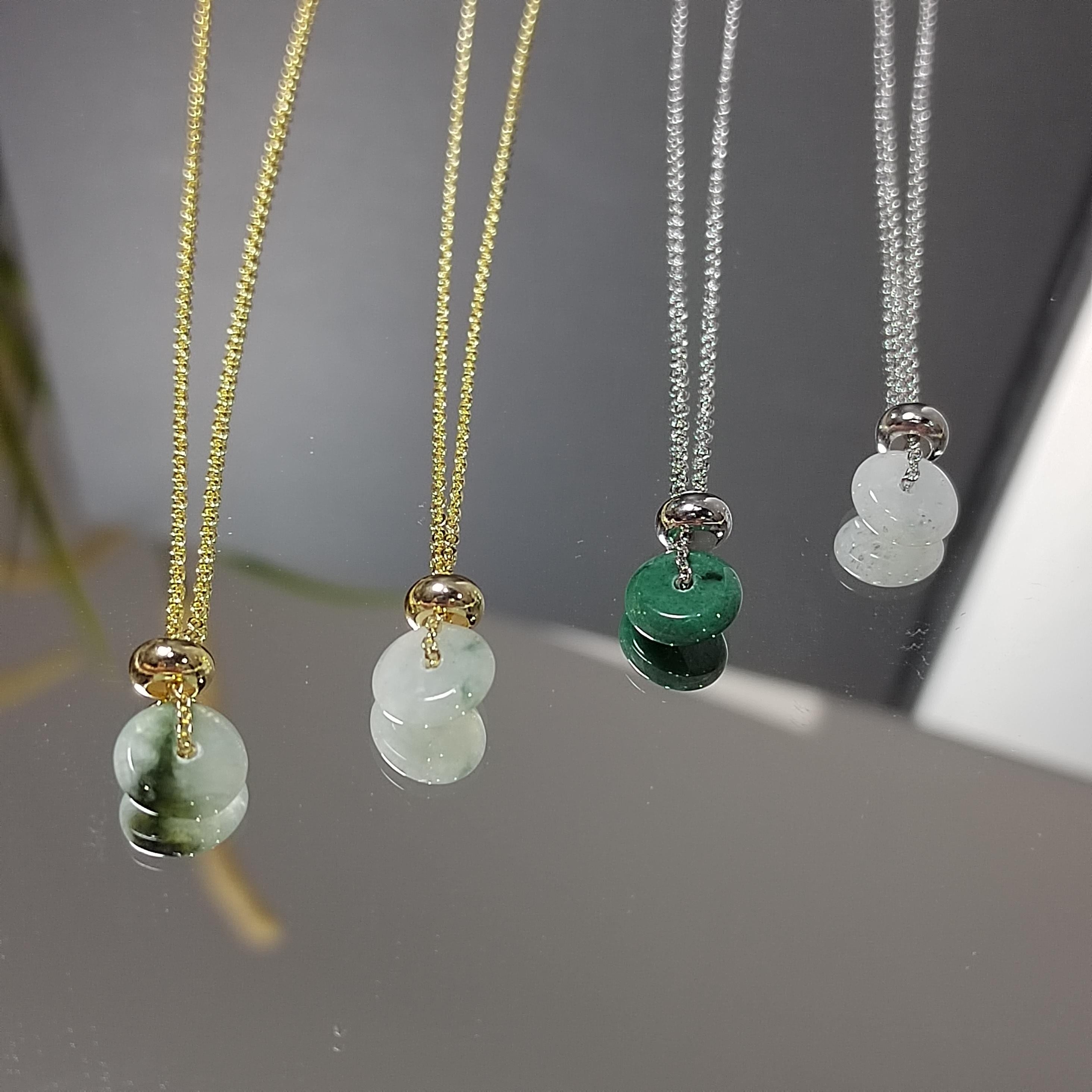 Adjustable Burmese Minimalist Natural Untreated Donut Jadeite Pendant Necklace 4 Options SL217A SL217B SL217C SL217D