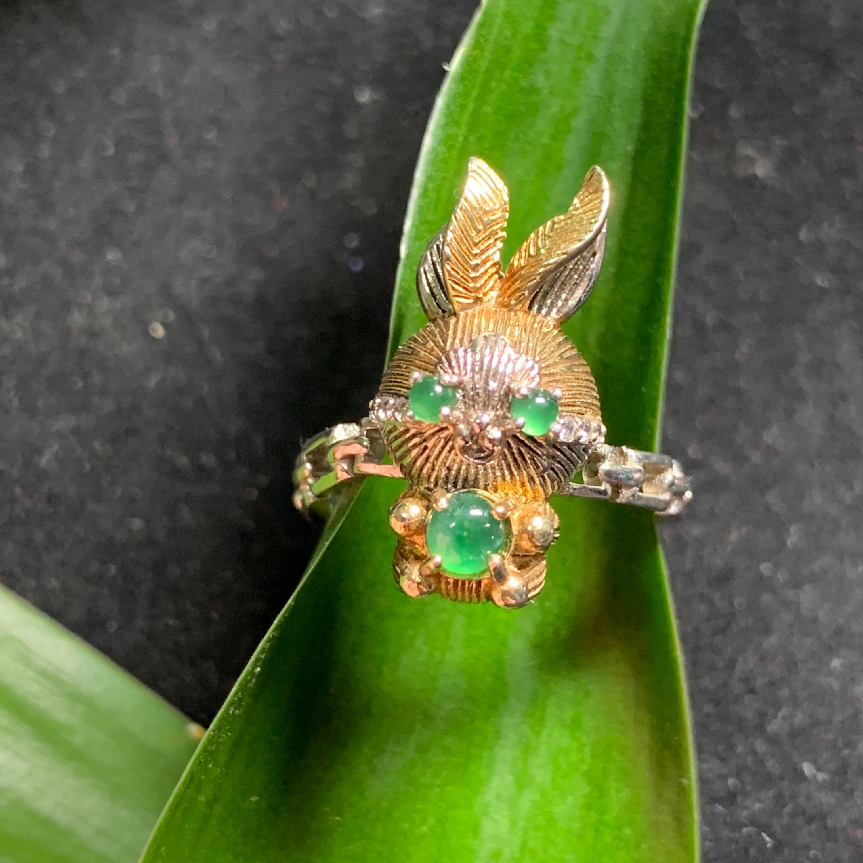 Certified Natural Untreated Imperial Green Rabbits S925 Sterling Silver Jadeite Ring With Zircon Setting SL242X1 - SL Precious
