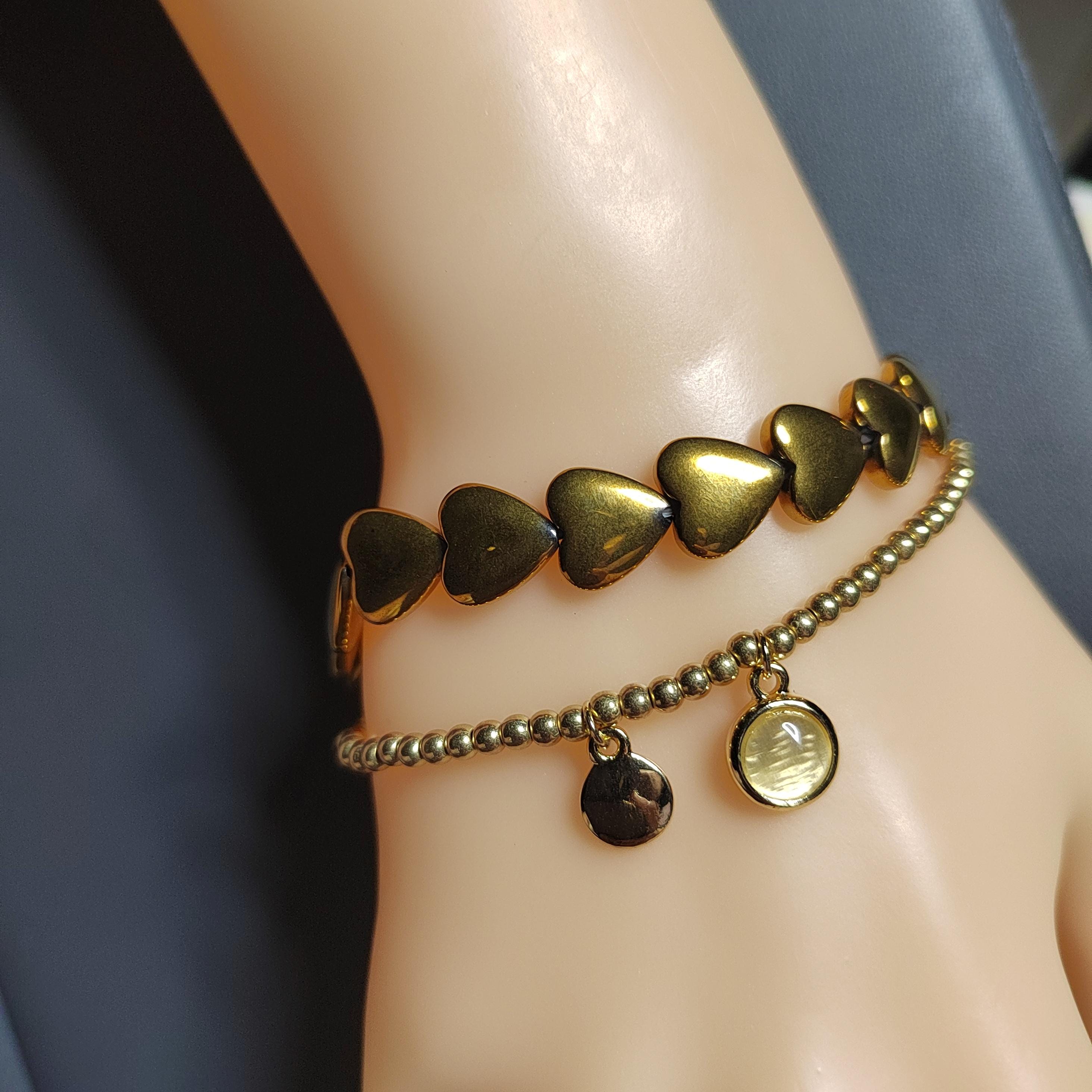Double Layer Fashion Design Natural Pyrite Love Shape Bead, Gold/Silver Bead Bracelet SL162G SL163S - SL Precious