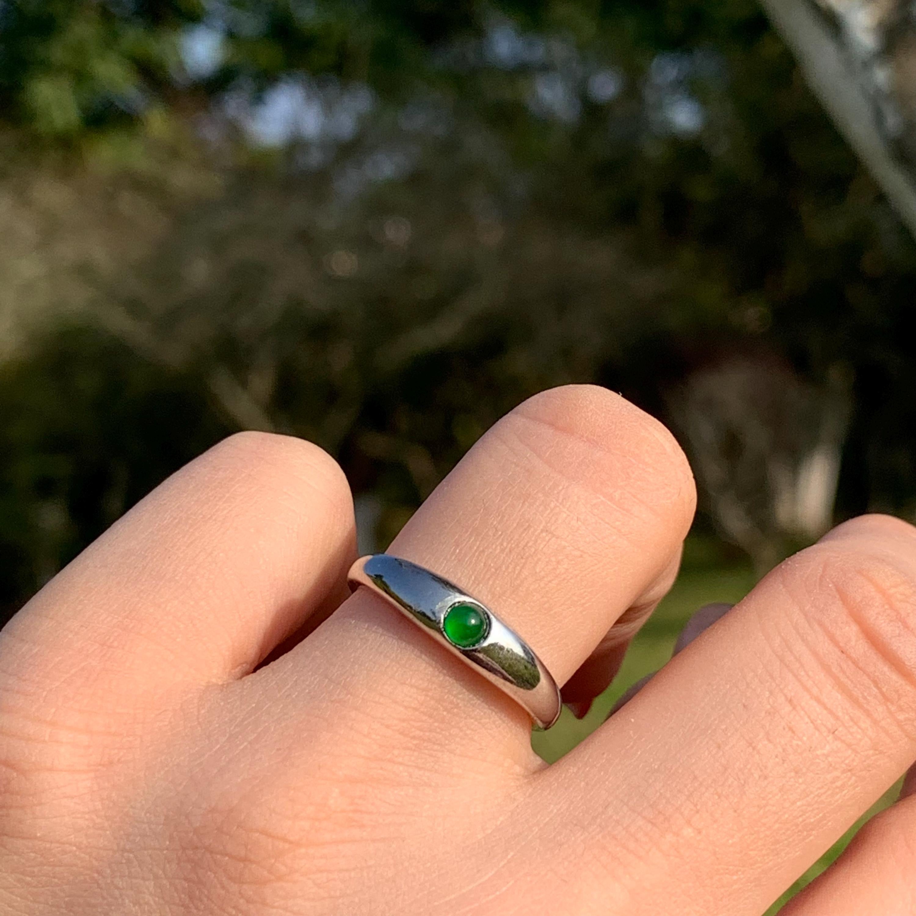 Certified A-Grade Natural Untreated Guatemala Imperial Green Minimalist Round Jadeite S925 Sterling Silver Ring SL246X5 - SL Precious