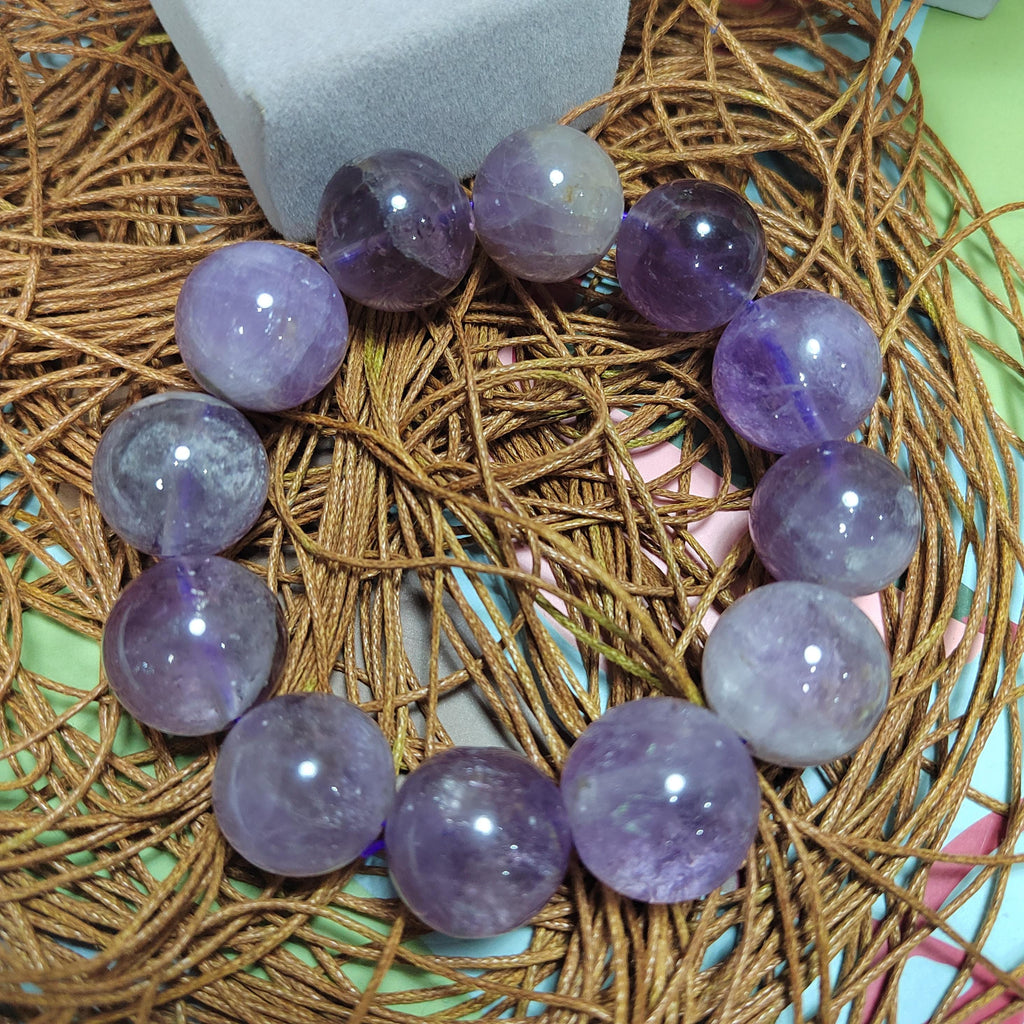 Large 18.5–19.5mm Natural Purple Lavender Amethyst Quartz Beads Bracelet, Statement Gemstone Jewelry SL107 - SL Precious