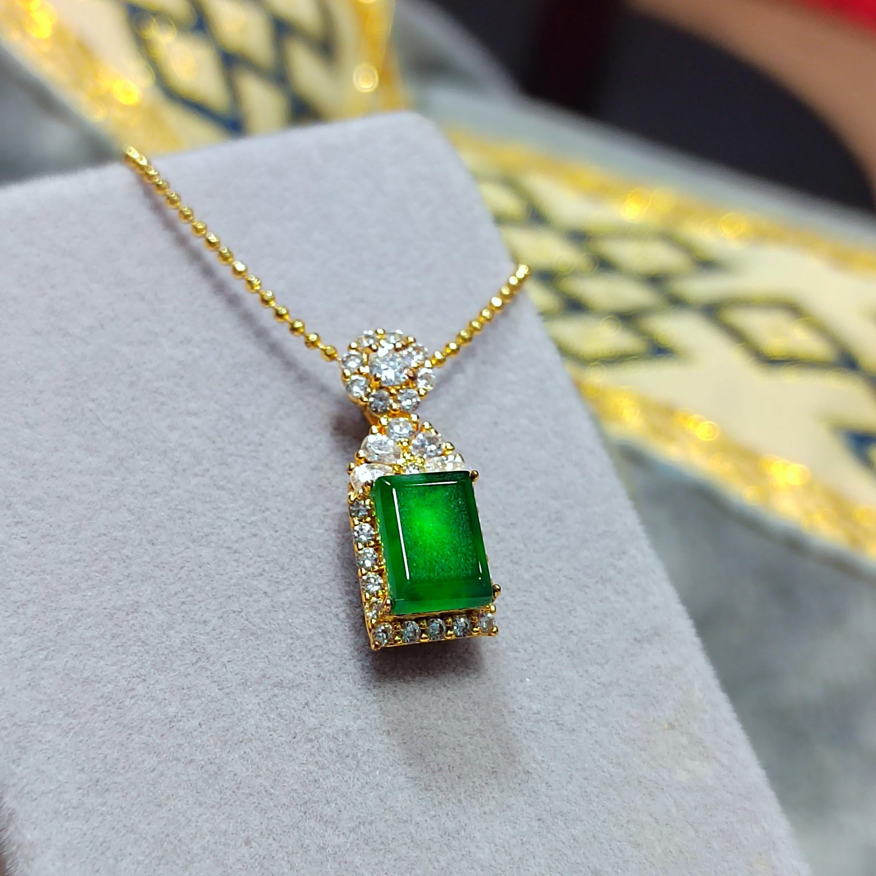Certified A-Grade Imperial Green Jadeite Rectangle Pendant | Zirconia Accent |Simple| Elegant | Minimalist Design |Best Gift For Her SL040