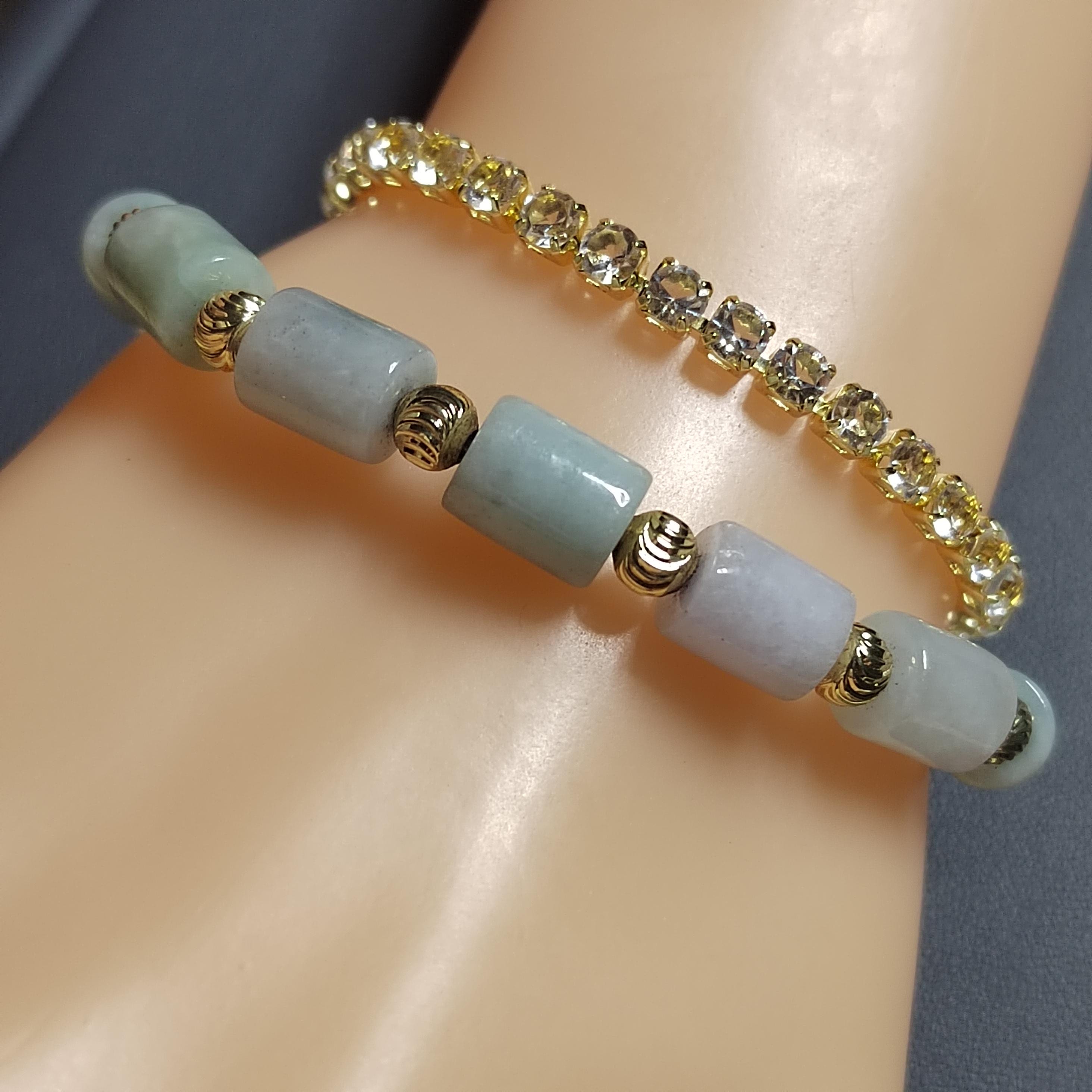 Burmese Cylindrical Beads Jadeite Bracelet With Free Rhinestone Bracelet Double Layer Design SL160