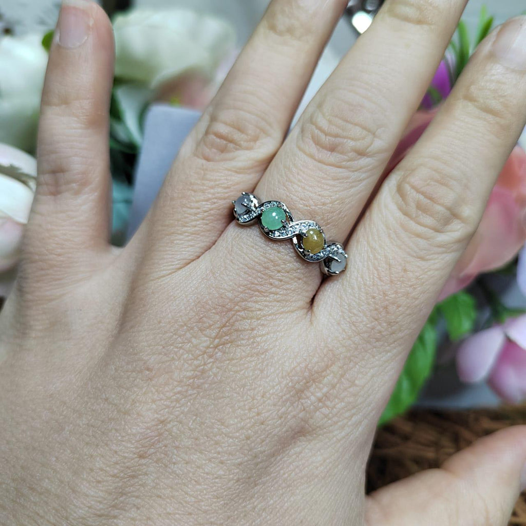 Burmese Gemstone Lucky Color Natural Jadeite Bracelet & Ring Set 925 Silver Plated with 18K White Gold Zircon Accent For Her Minimalist SL08 - SL Precious