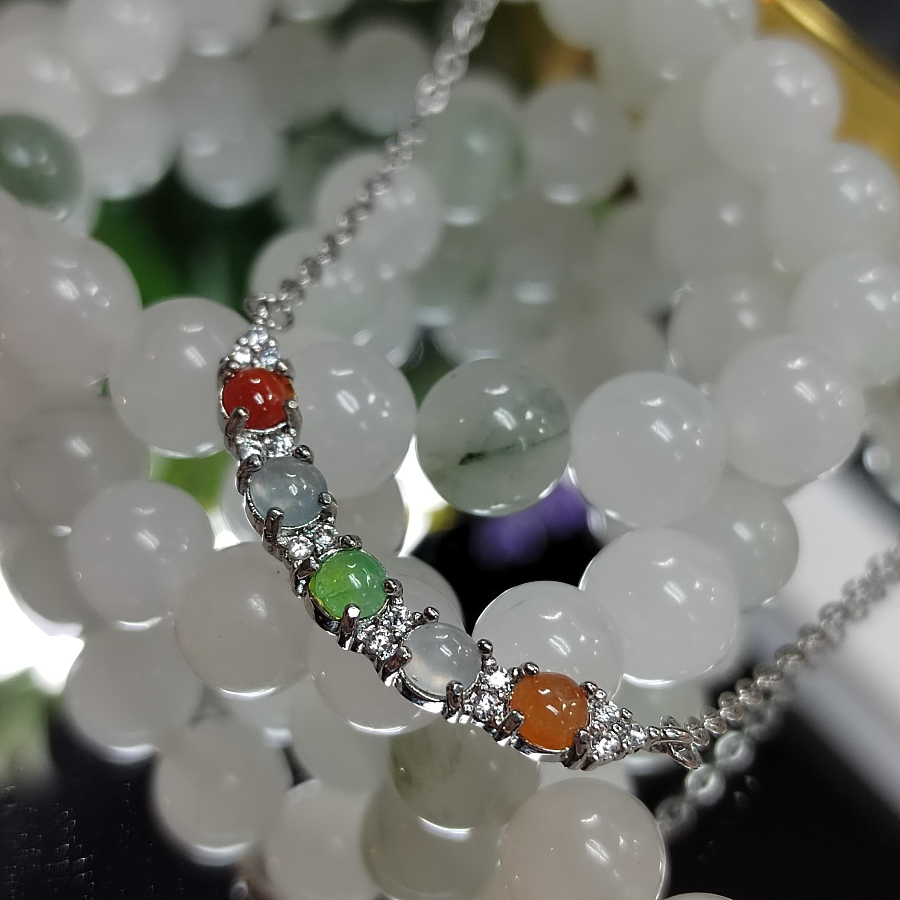 Five Color Icy Clean A-Grade Burmese Minimalist Pendant Necklaces Jadeite 925 Sterling Silver with 18k White Gold Plated SL074 - SL Precious