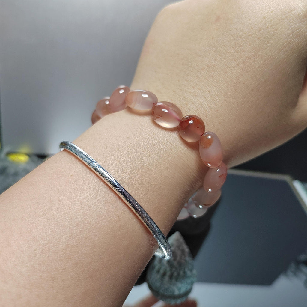 Certified A-Grade Natural Untreated Elegant China Nanhong Agate Yunna Sichuan Jiukou Icy Floating Flower Uneven Cut Bead Bracelet SL277