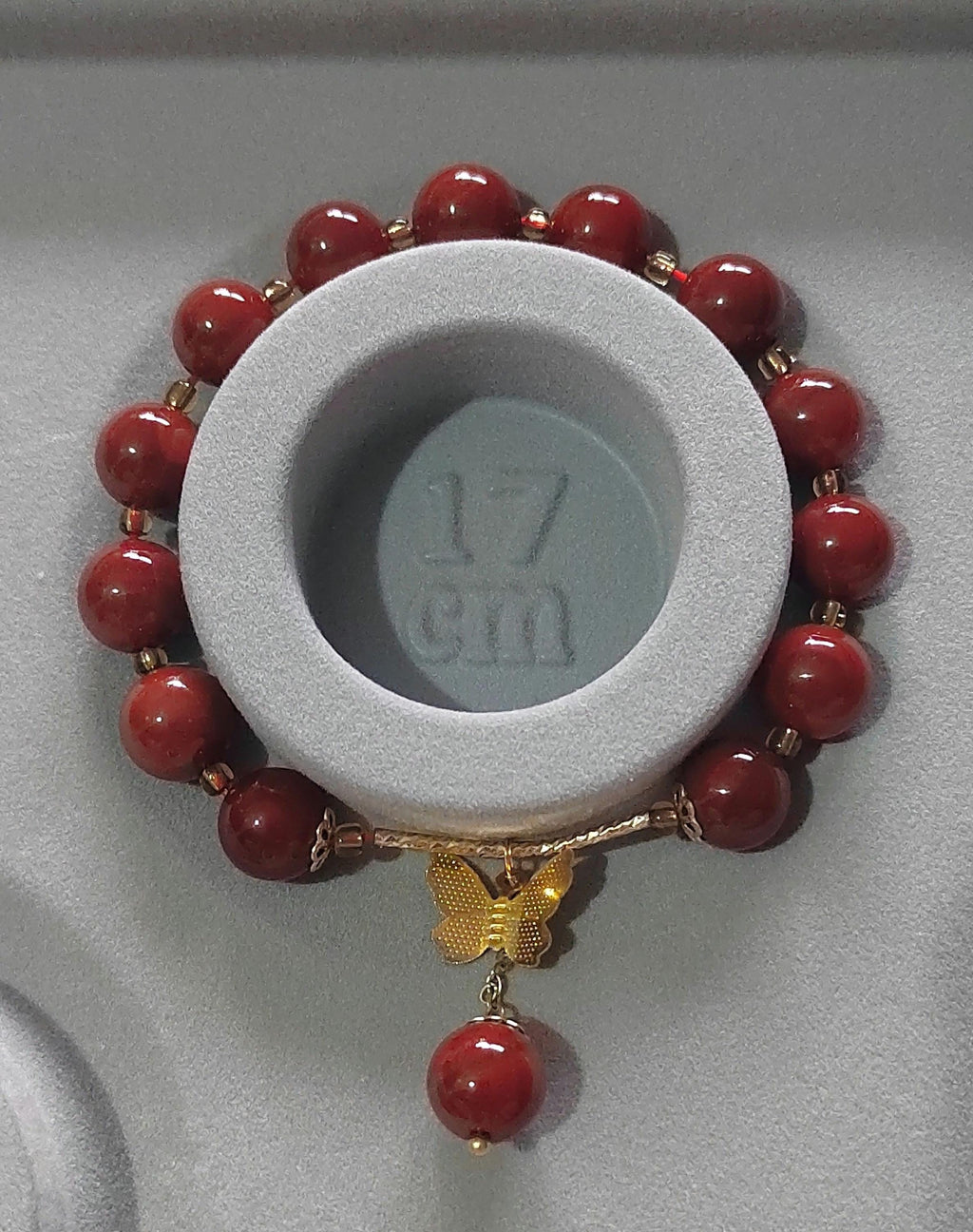 Elegant Certified Natural Ox Blood Southern Nanhong Agate 14k Plated Bead Bracelet - Gifts for Her SL324