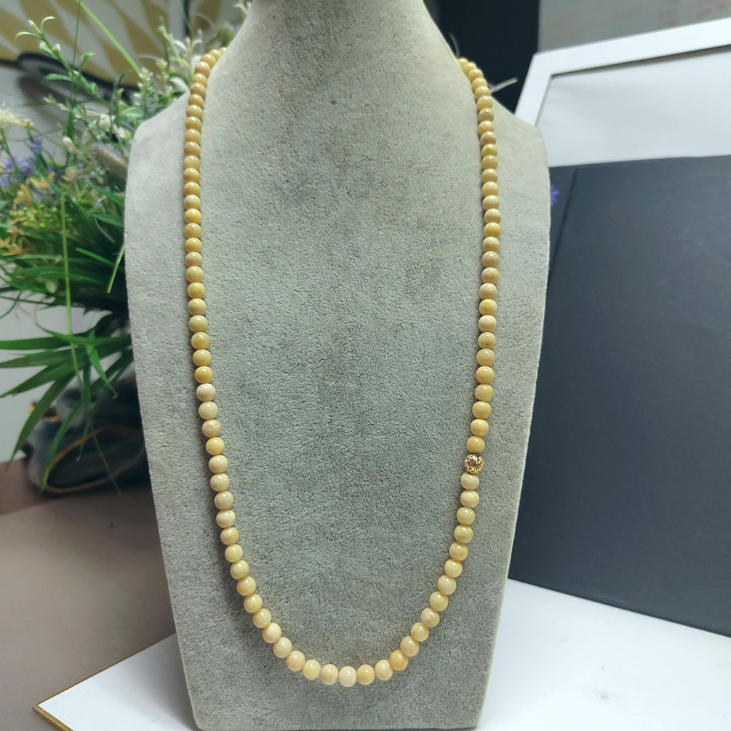 Certified A-Grade Natural Untreated Burmese Creamy Yellow Beads 77cm Long Jadeite Necklaces 7mm SL365A