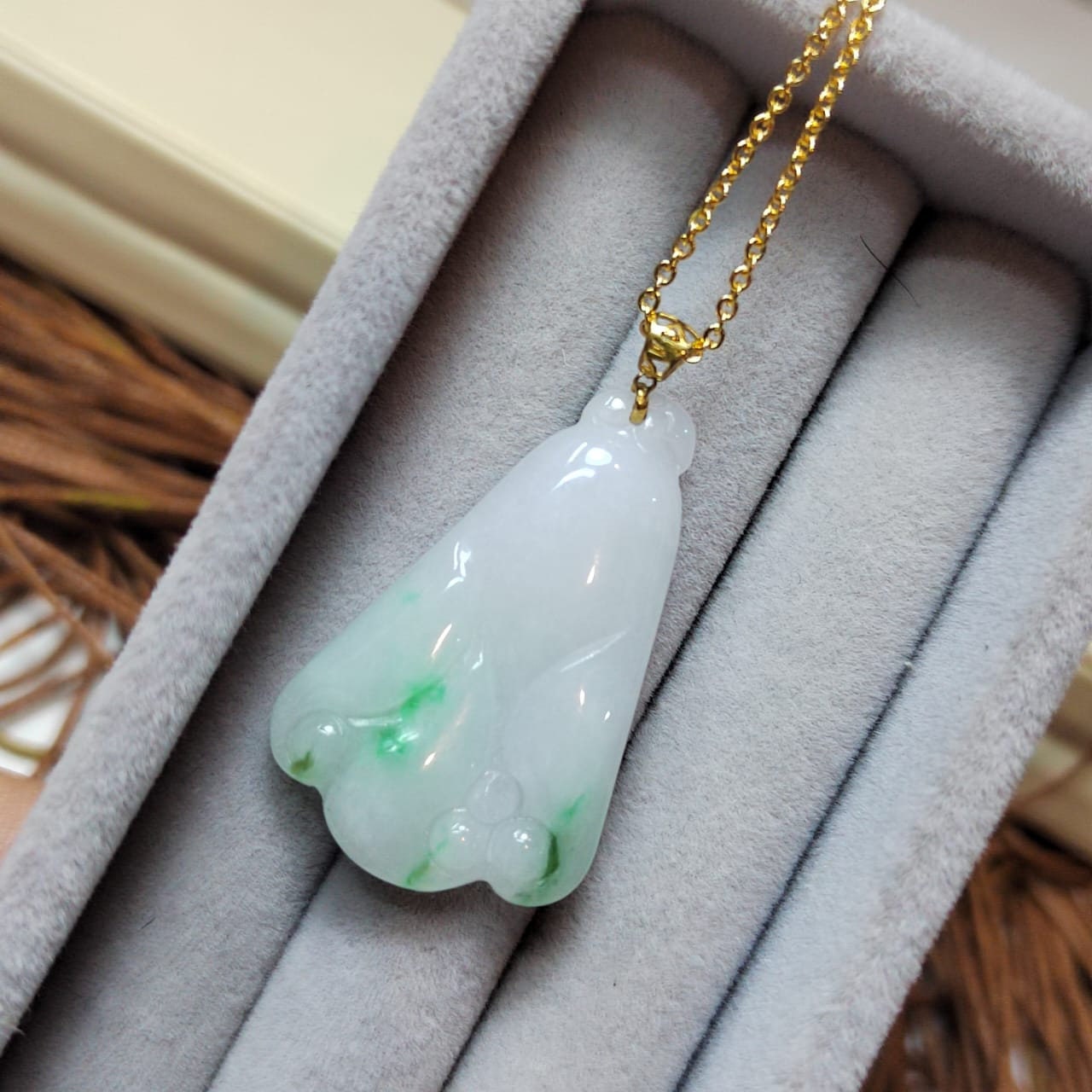 Certified Burmese Natural Untreated Light Green Flower Shape Jadeite 18K Solid Gold Buckle Pendant Jewelry For Best Friend, Mom, Wife SL016 - SL Precious