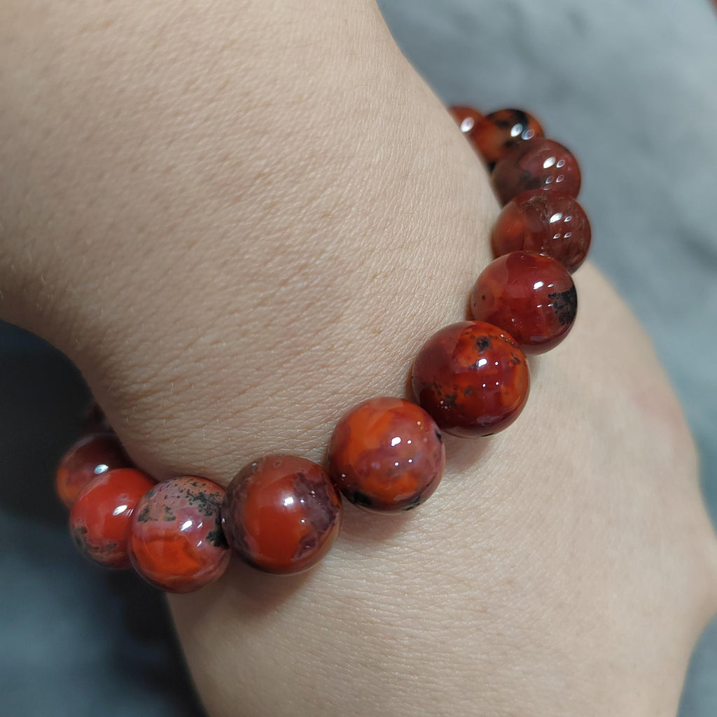 Certified A-Grade Natural Southern Sichuan Liangshan Waxi Deep Red Nanhong Agate|Raw Skin| Iron Skin Shine Surface Beads Bracelet SL385
