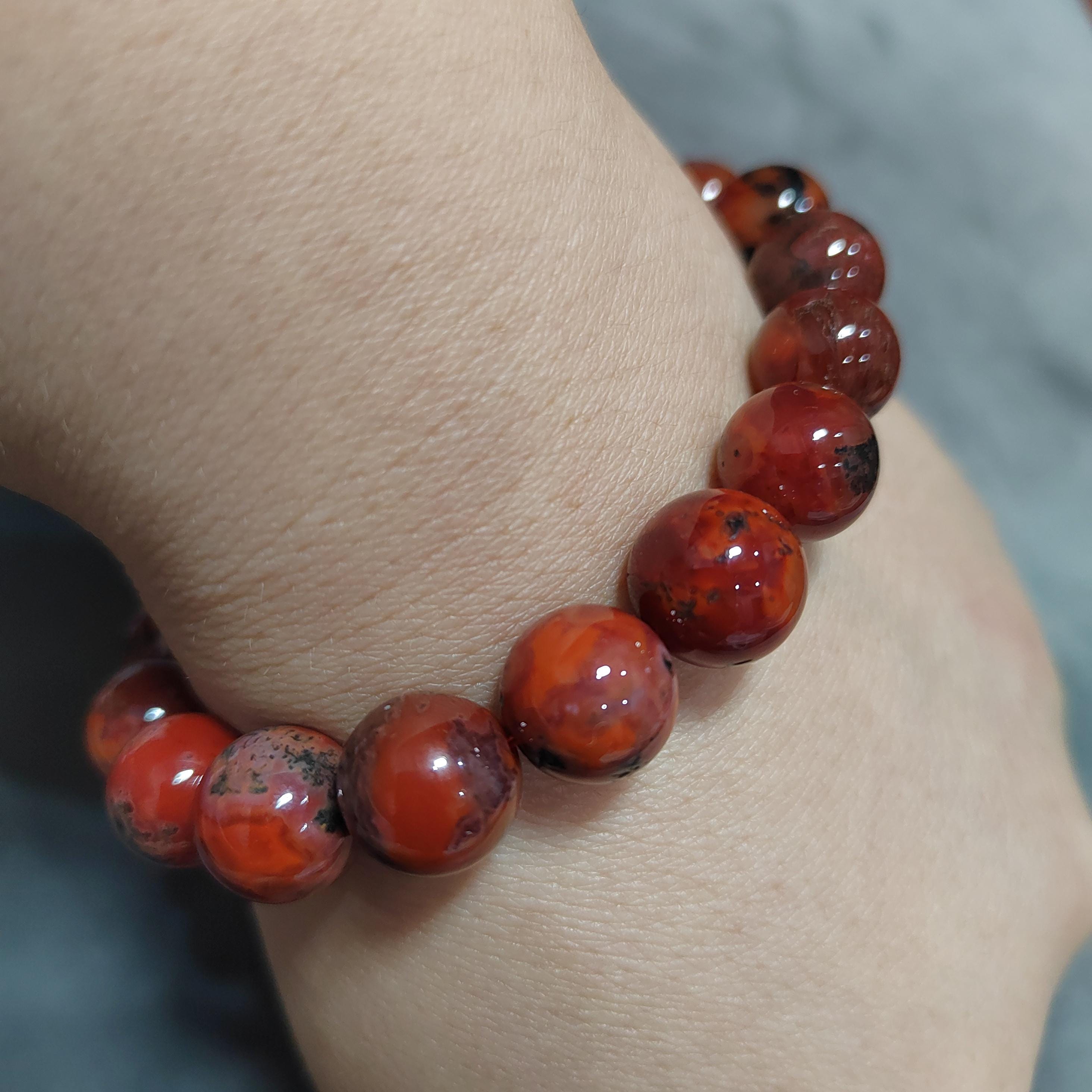 Certified A-Grade Natural Southern Sichuan Liangshan Waxi Deep Red Nanhong Agate|Raw Skin| Iron Skin Shine Surface Beads Bracelet SL385