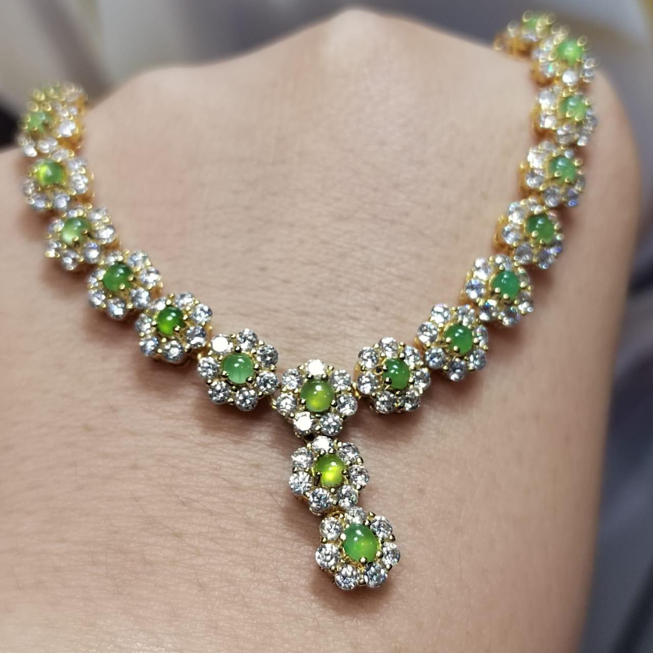 Elegant 19pcs Icy Apple Green Burmese Jadeite Necklace, 18K Gold Plated S925 Silver with Zirconia, Perfect Gemstone Gift SL014 - SL Precious