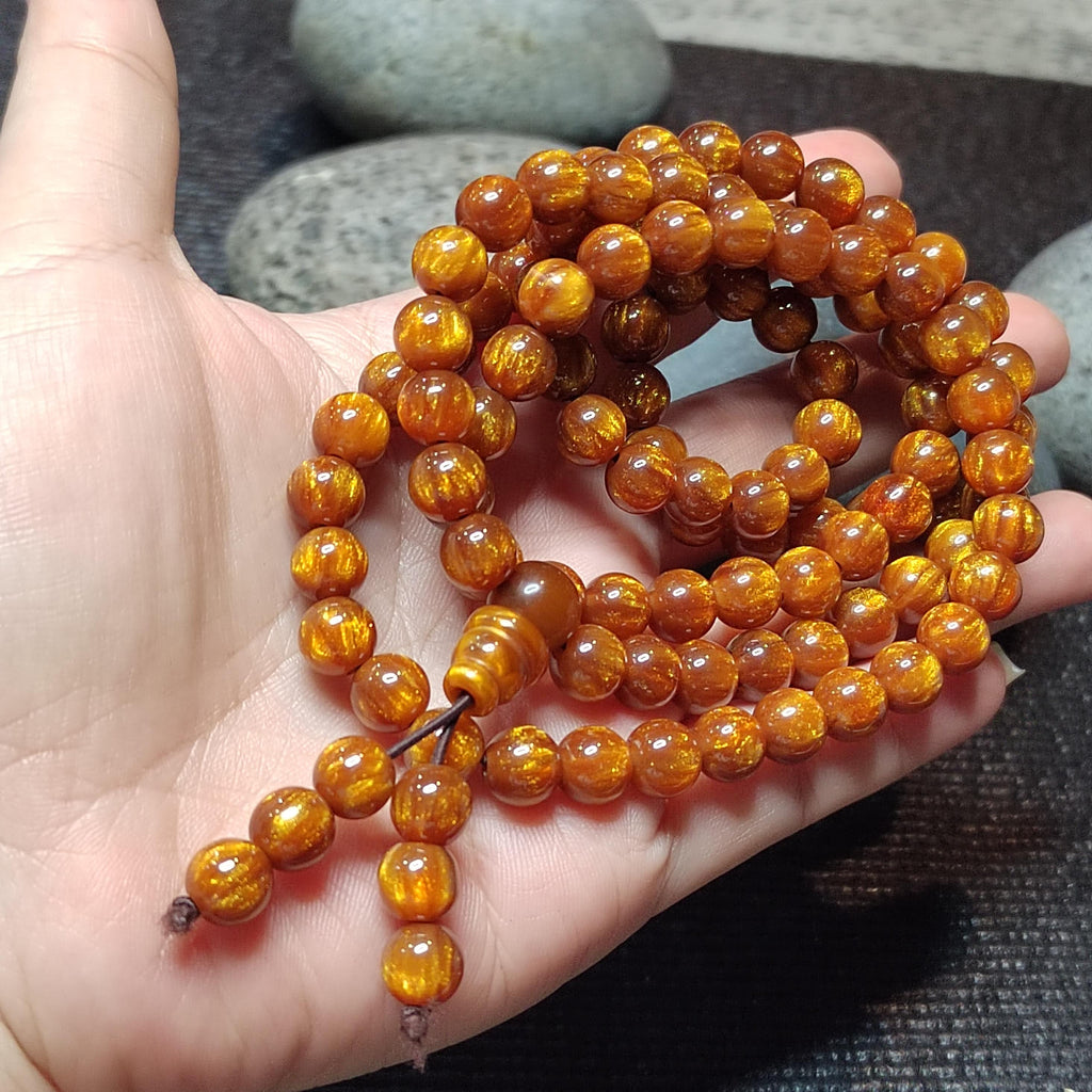 Golden Sea Willow 108 Beads Necklace Bracelet 8mm Natural Prayer Mala 金丝海柳佛珠 SL126 - SL Precious